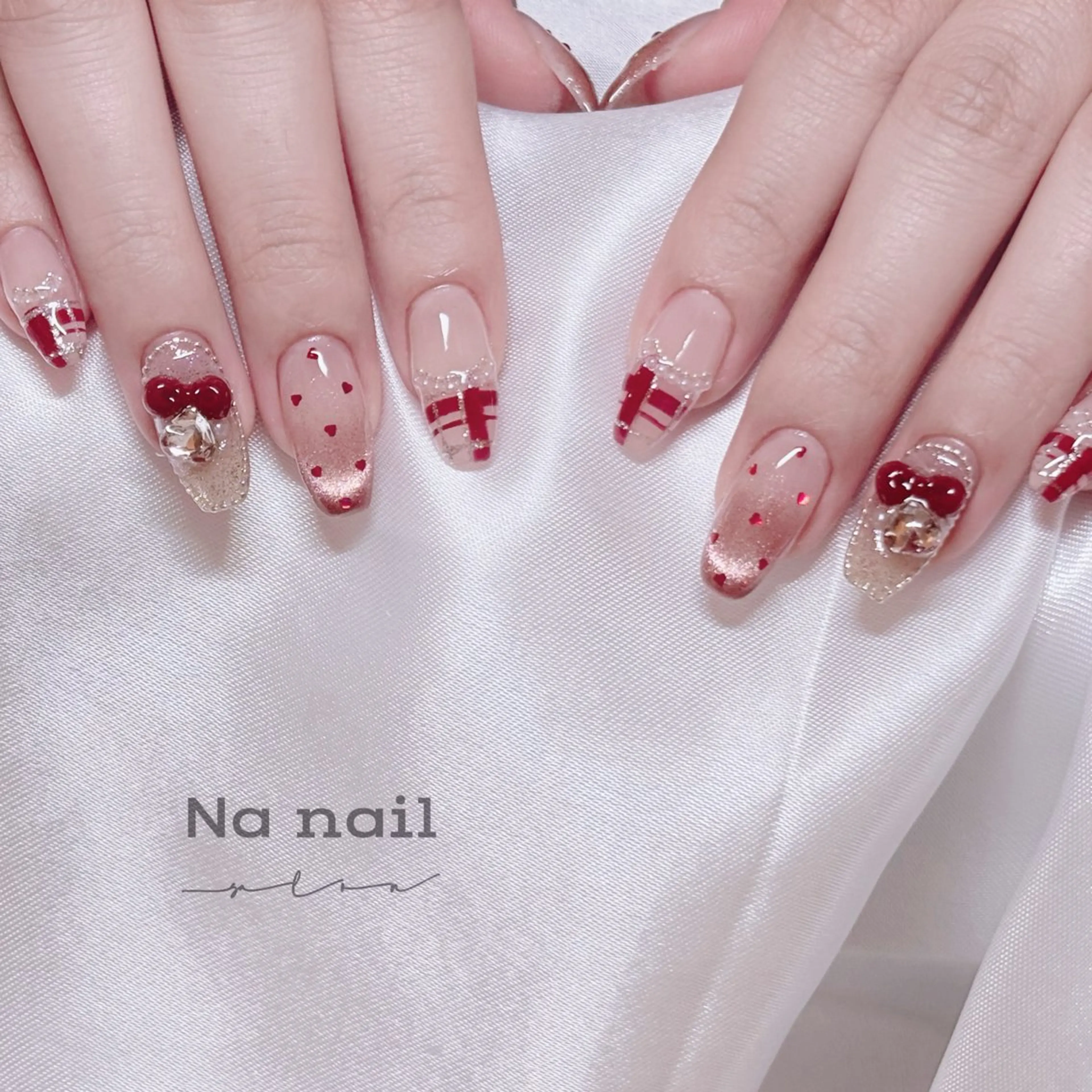 ネイル ハート リボン ハンドネイル Anna nailのネイルデザイン