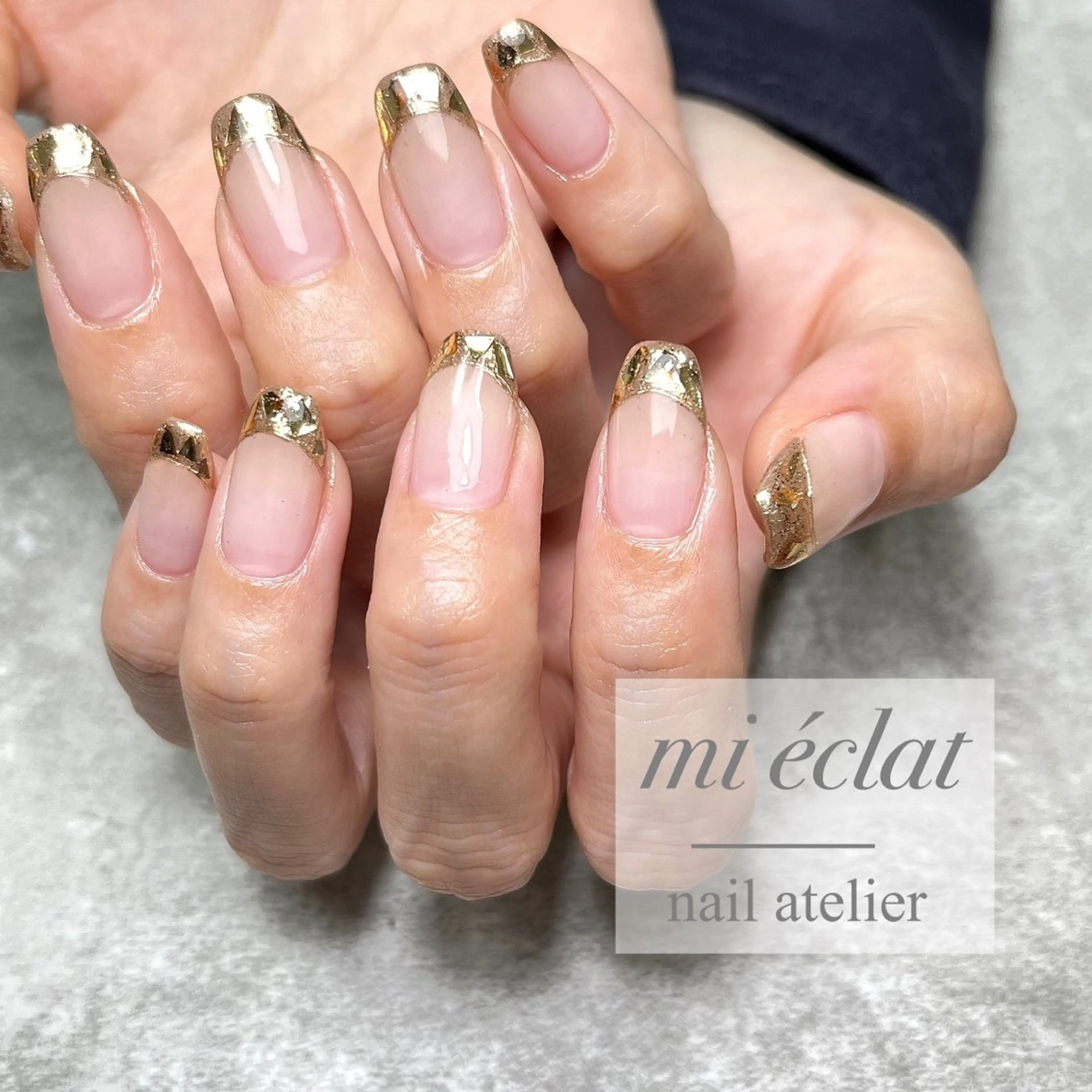 ネイル アートネイル フレンチネイル ガラスフレンチ mi éclat ミ　エクラのネイルデザイン