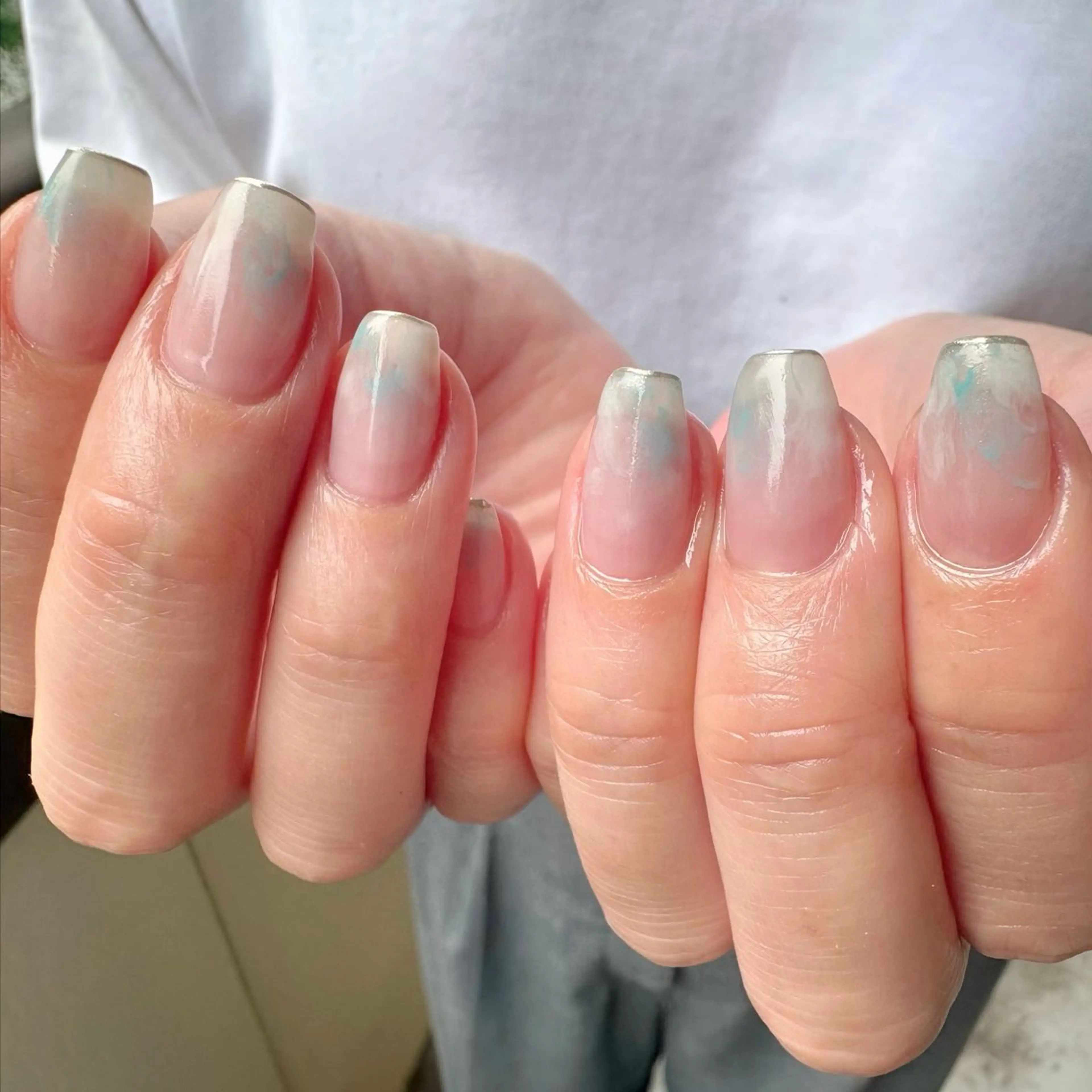 ネイル クリアネイル ゴールド 氷ネイル・うるうるネイル 韓国ネイル 大理石ネイル(マーブル) 🪞KAPE NAIL 🪞のネイルデザイン