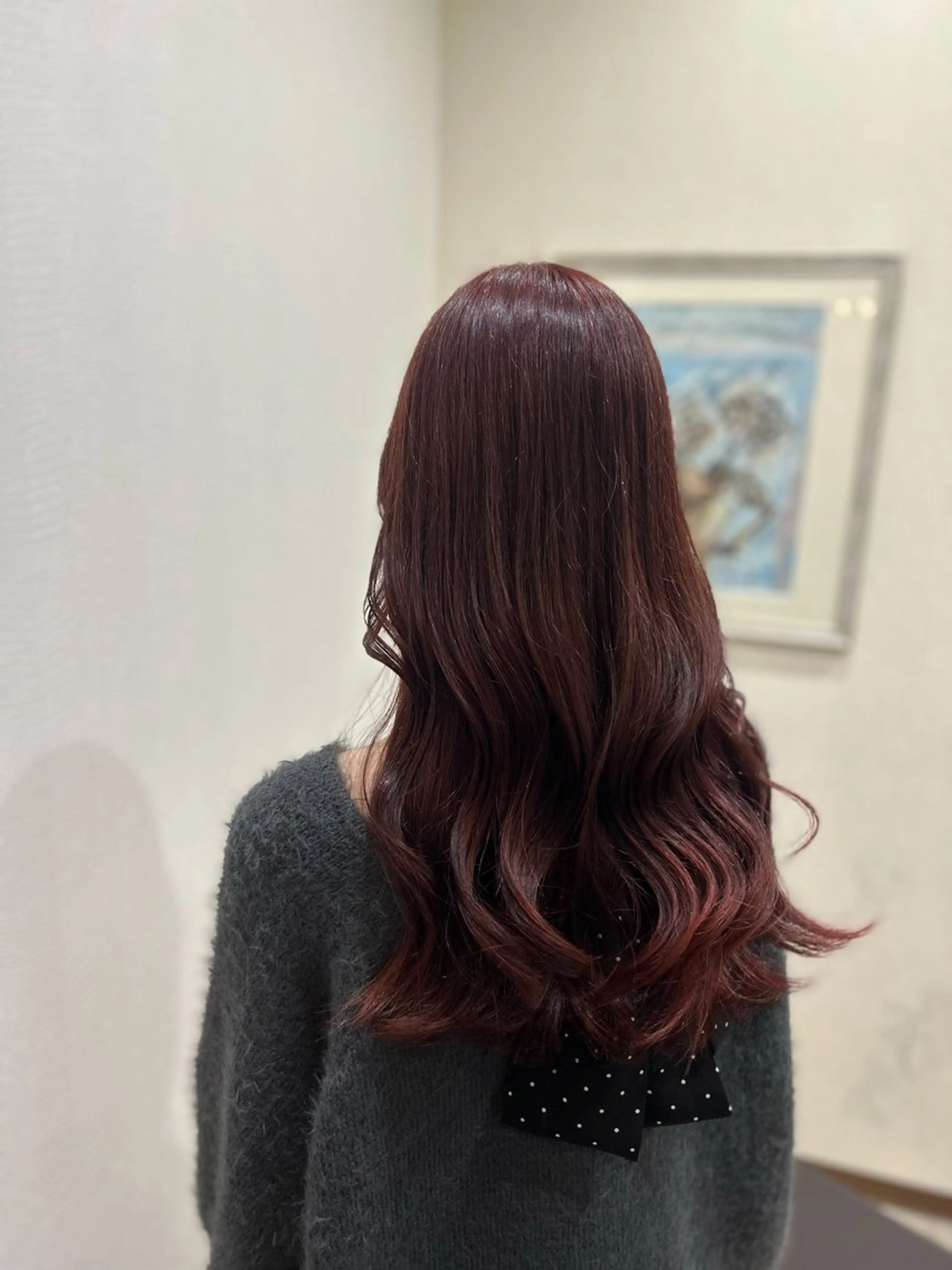 ロング カラー ブリーチ ダブルカラー ブリーチなしカラー レッドカラー ヘアカラー トリートメント 井上 花音のヘアスタイル