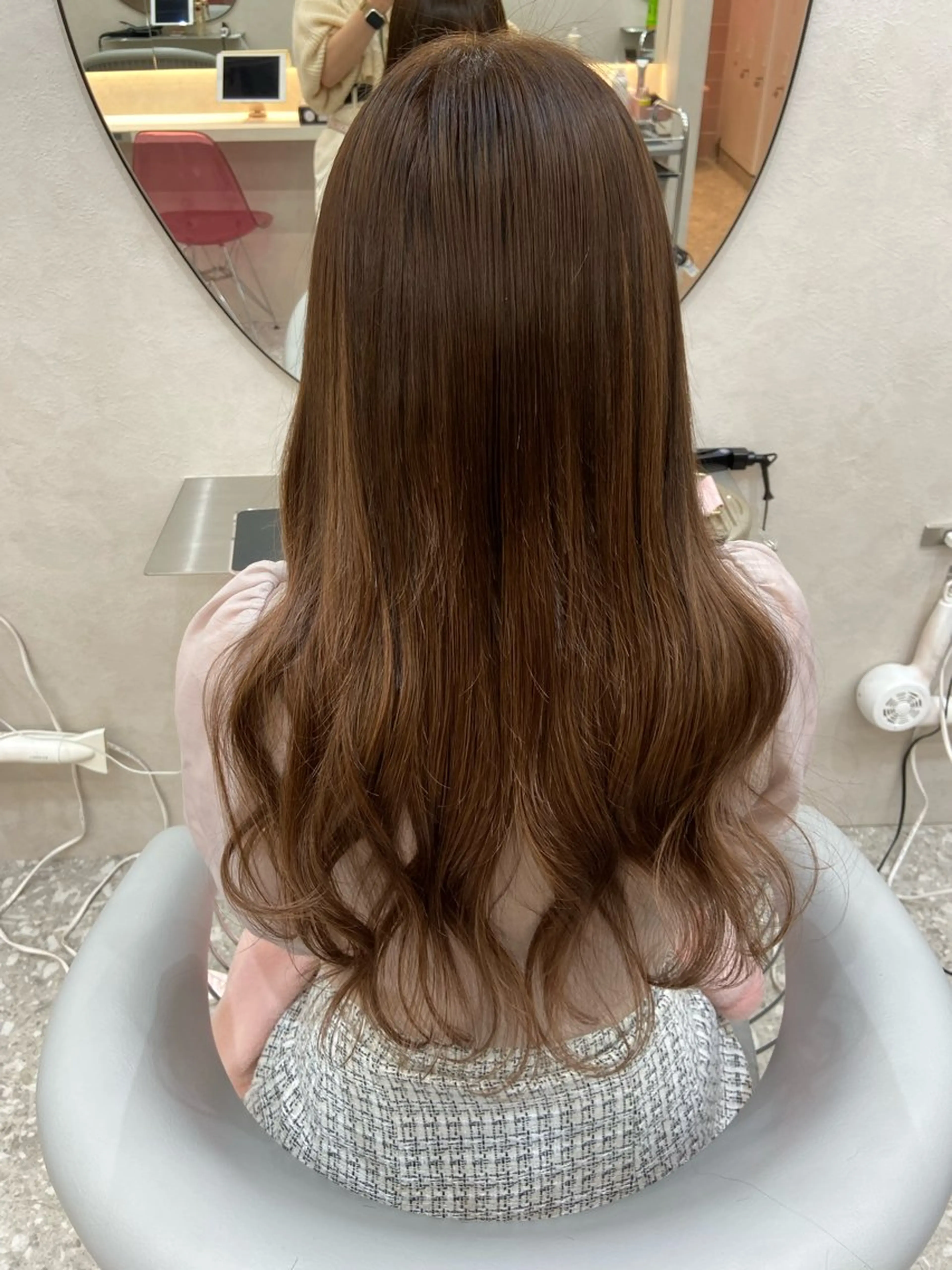 ロング カラー シールエクステ ベージュカラー ミルクティーベージュ エクステ 髪質改善 カット ヘアカラー エクステ 新宿/韓国ヘア 中明度カラー/かやのヘアスタイル