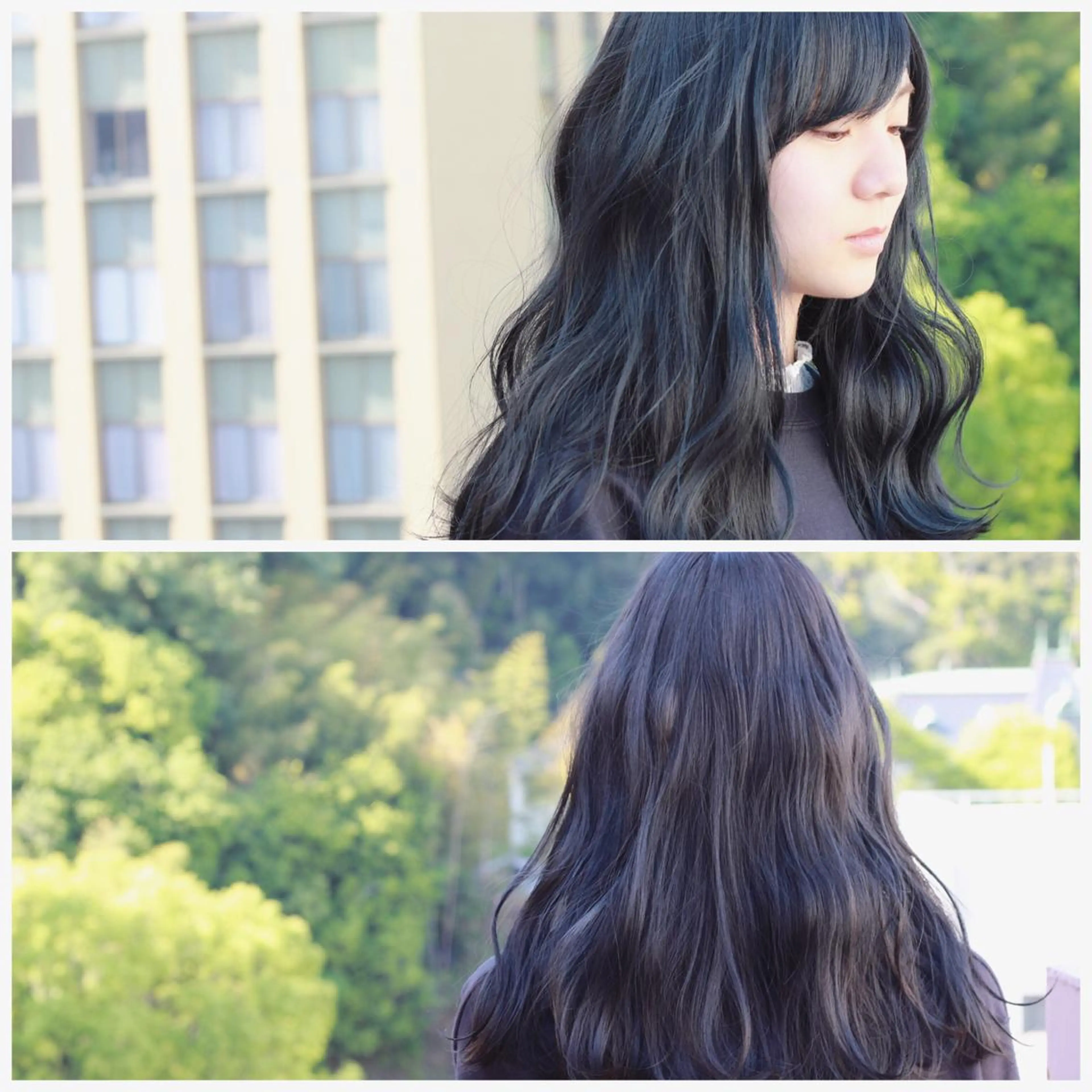 セミロング カラー 黒髪 ネイビーカラー ヘアカラー Viage （ビアージュ）のヘアスタイル