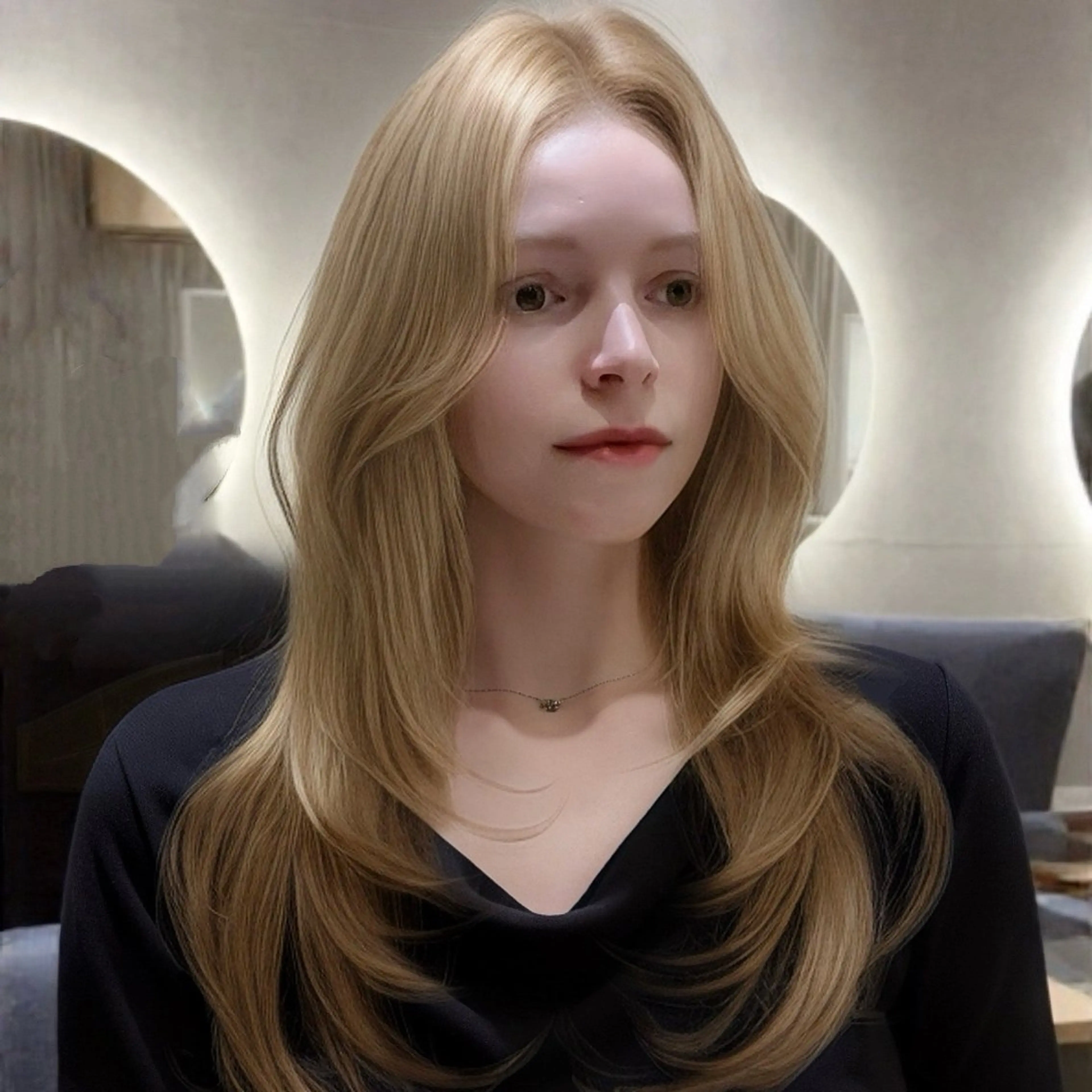 セミロング ハッシュカット 韓国風ヘア レイヤーカット 小顔カット ワンホンヘア カット ヘアカラー トリートメント ヘッドスパ ヘアセット ハッシュカット🖤✨ 顔周り/韓国ヘアのヘアスタイル