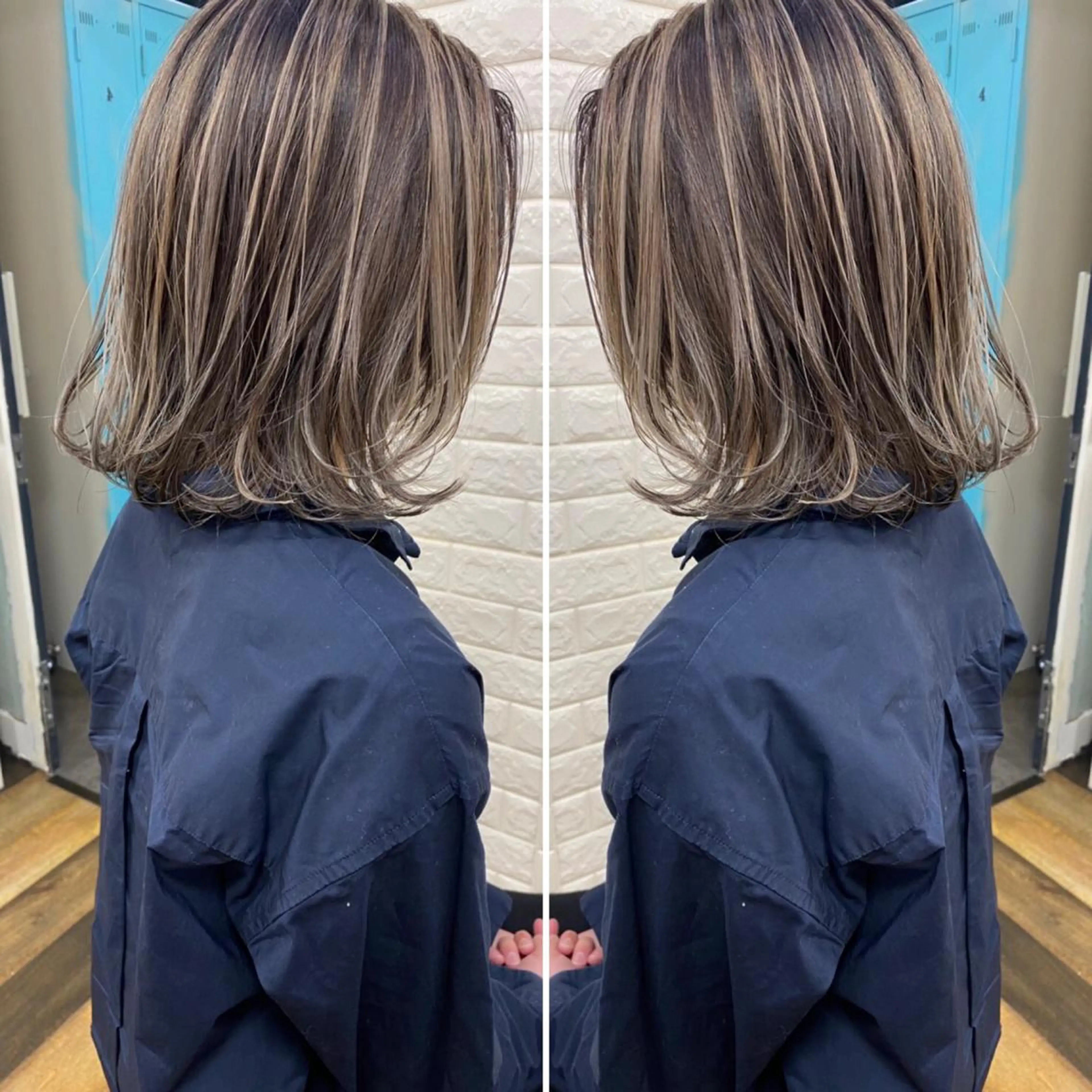 ミディアム カラー バレイヤージュ ブリーチ ケアブリーチ ボブ レイヤーカット ヘアカラー トリートメント famille ファミーユのヘアスタイル