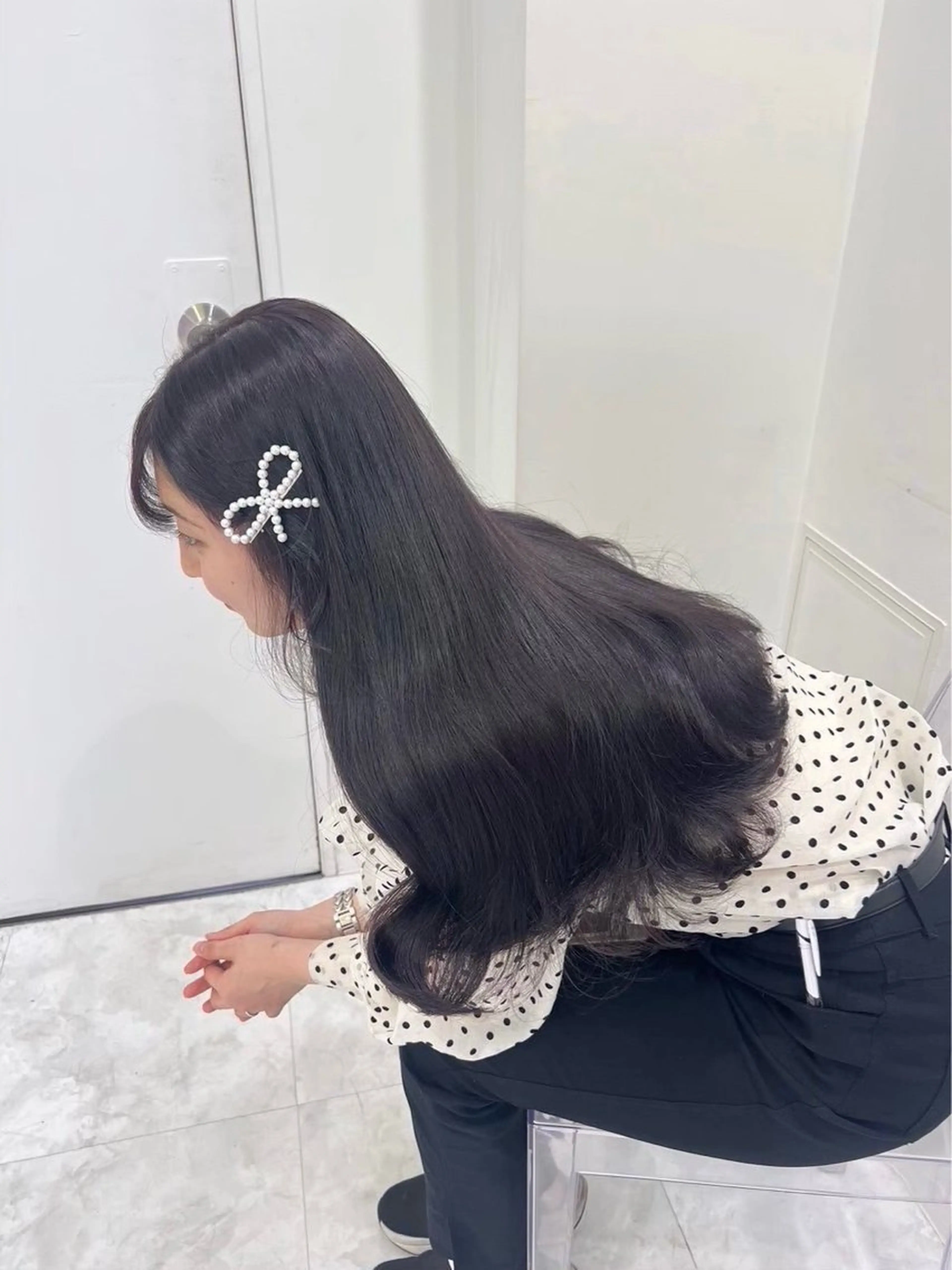 ロング カラー 黒髪 ラベンダーカラー 韓国風ヘア 大人上品ベージュ 🎀HARUNAのヘアスタイル