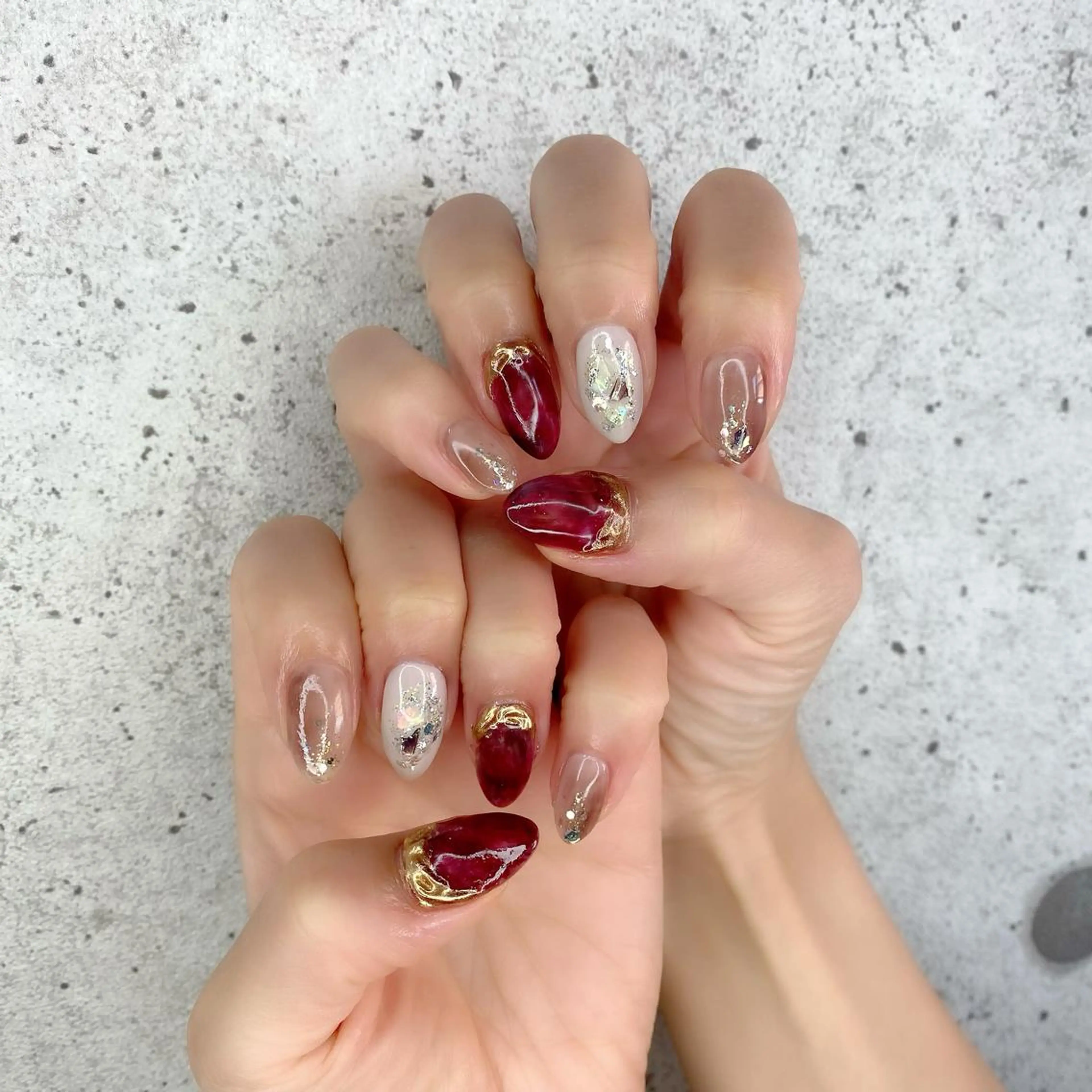 セミロング カラー パーマ ヘアアレンジ メンズ キッズ ネイル マツエク・マツパ ボルドーカラー ブラウンカラー カラーマツエク ボルドー ブラウン Salon Ｋのネイルデザイン