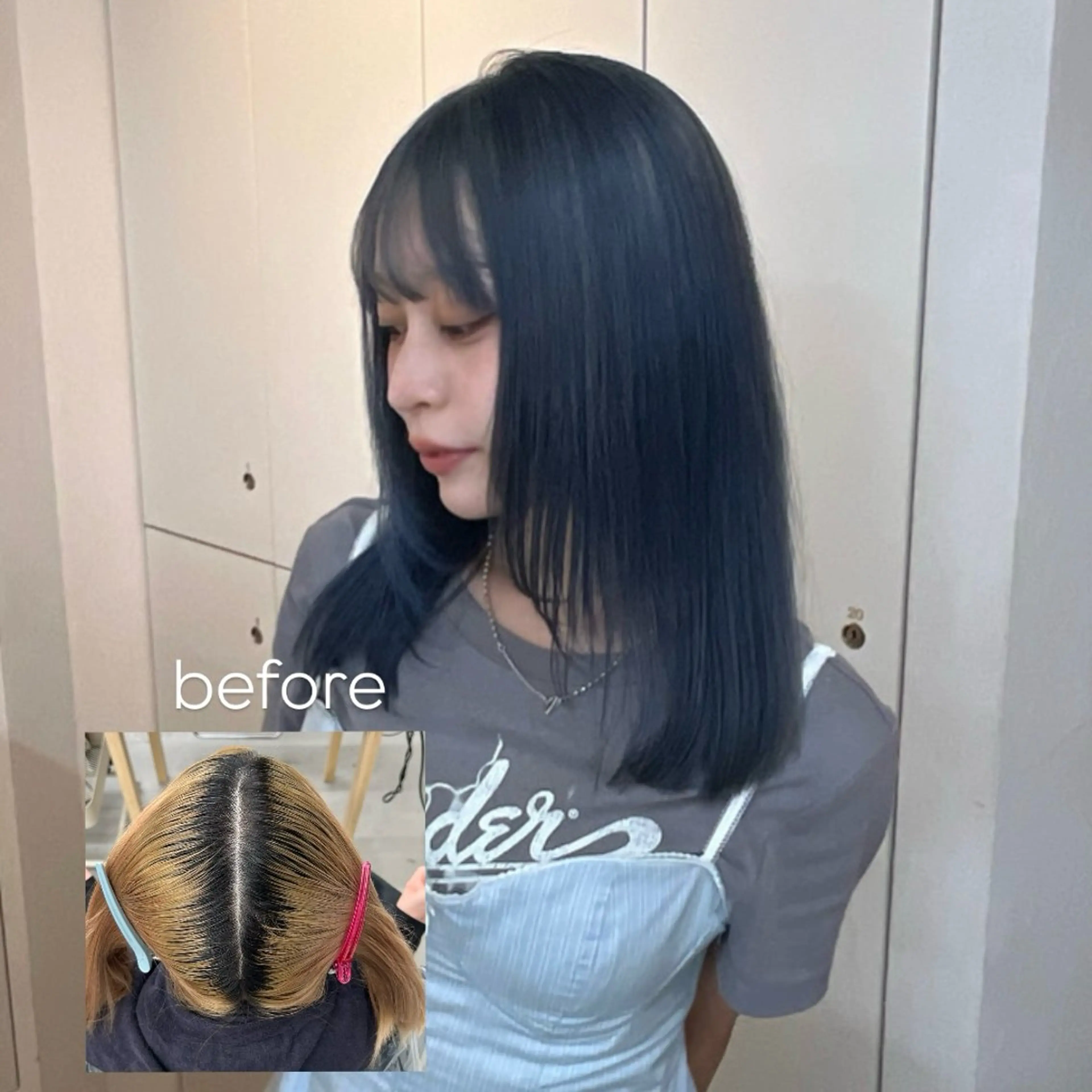 セミロング カラー riri🎀 透カラー/曲がる縮毛のヘアスタイル