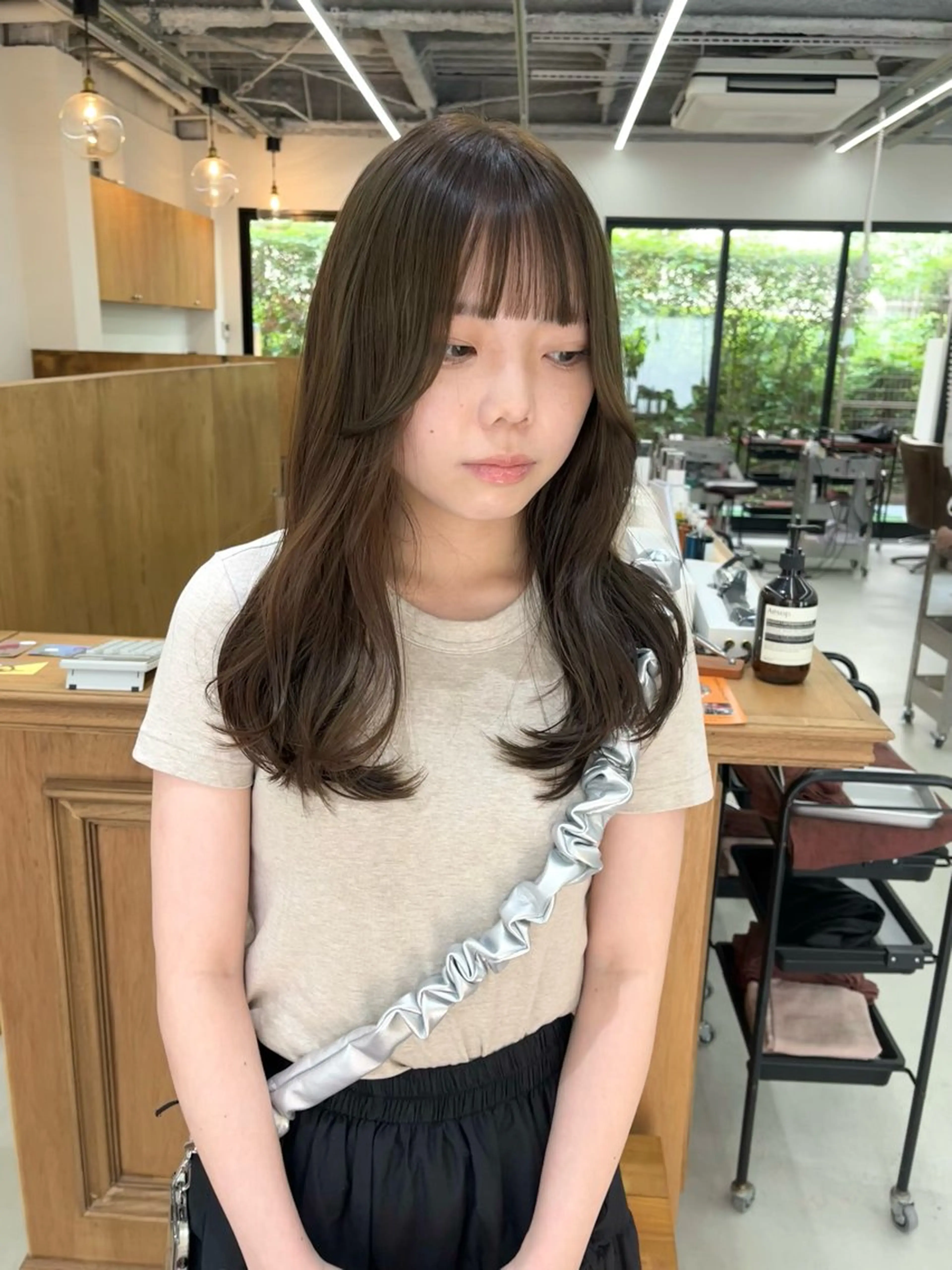 セミロング カラー ヘアアレンジ ブリーチ ダブルカラー グレージュ ブリーチなしカラー オリーブグレージュ カット ヘアカラー トリートメント ena/ブリーチなし 透明感・レイヤー🎀のヘアスタイル