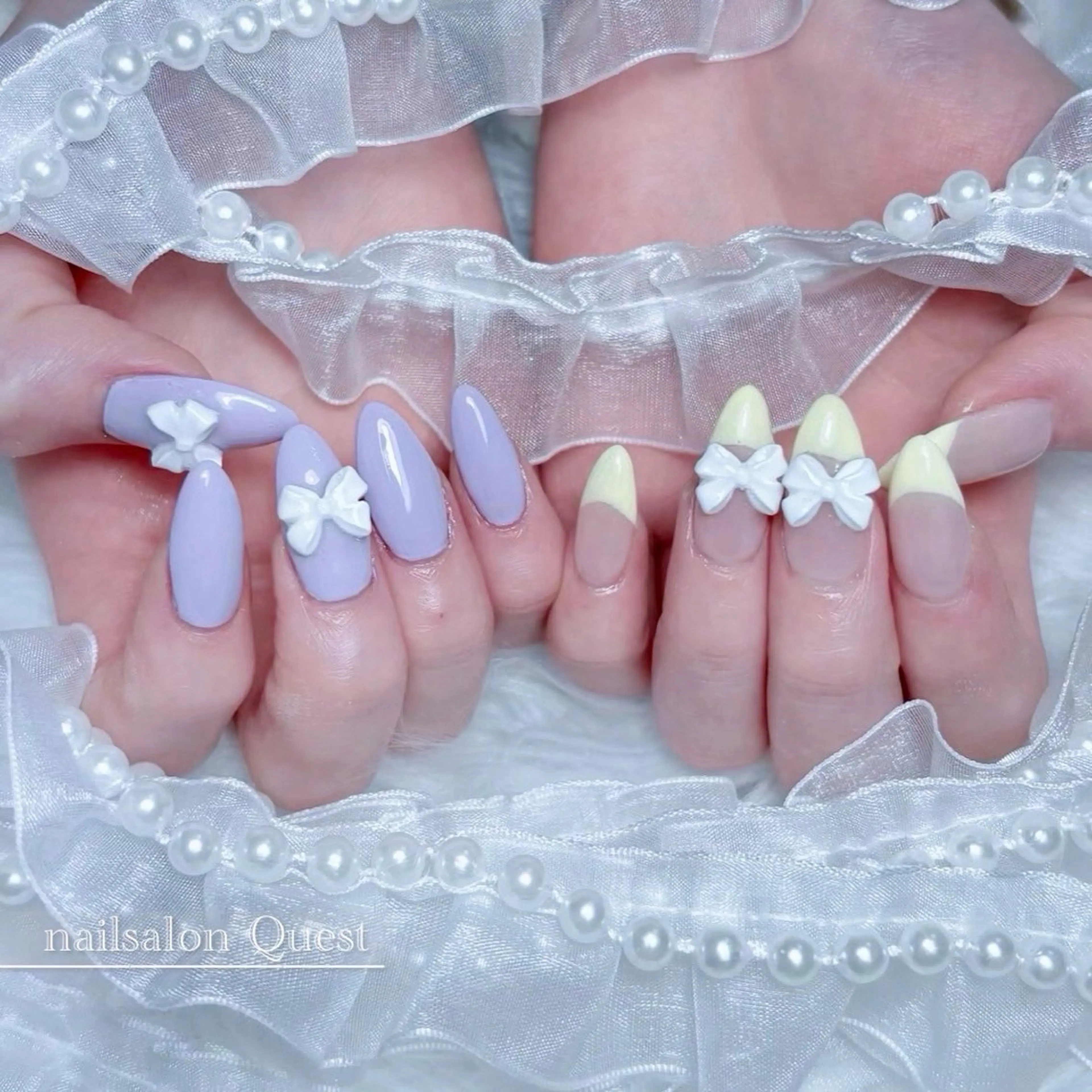 ネイル パステルネイル リボン nailsalon Questのネイルデザイン