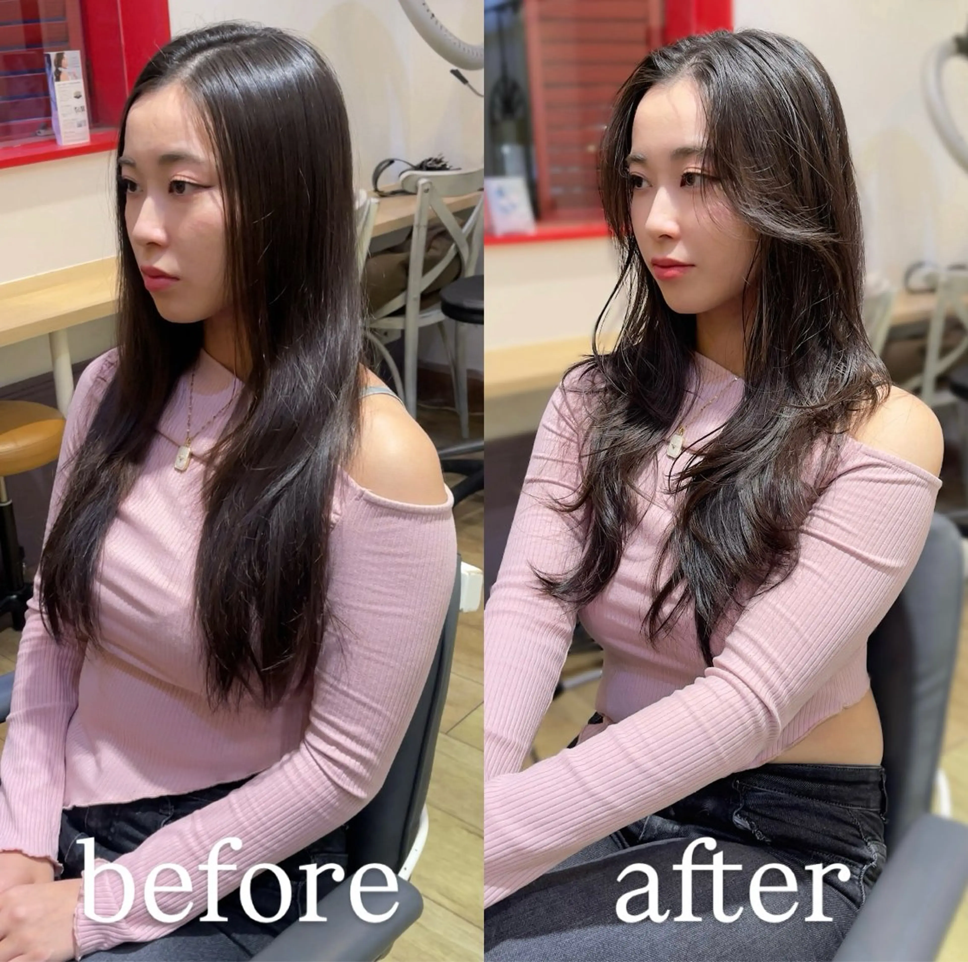 ロング カラー くびれヘア 顔まわりレイヤー くびれレイヤー レイヤーカット ロング カット ヘアカラー トリートメント ヘッドスパ 大人可愛い透明感🌟 小顔・韓国髪🌟野中のヘアスタイル