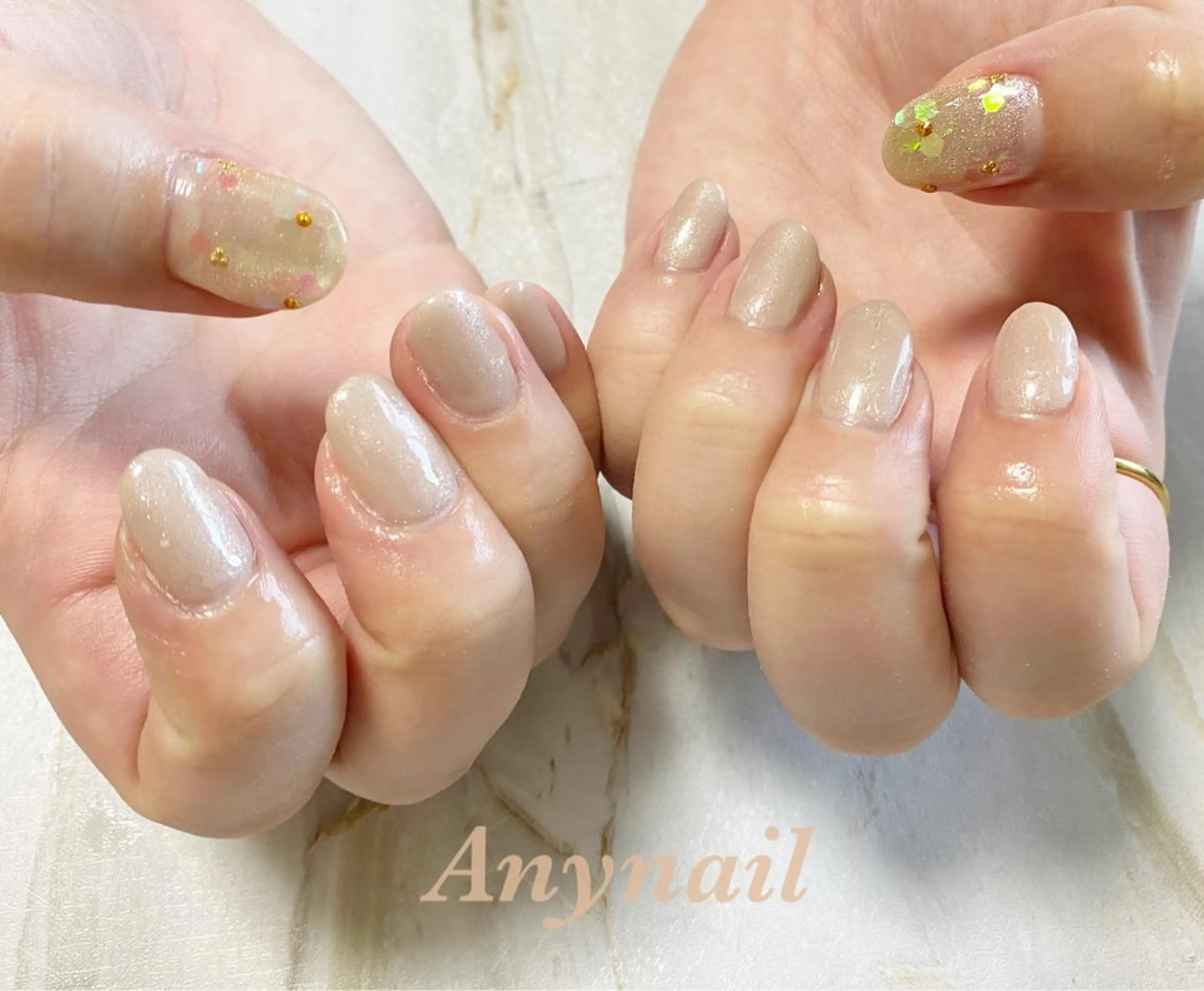 ネイル オーロラネイル ブルー フラワーネイル ホログラムネイル オフィスネイル 岩澤 恵子のネイルデザイン