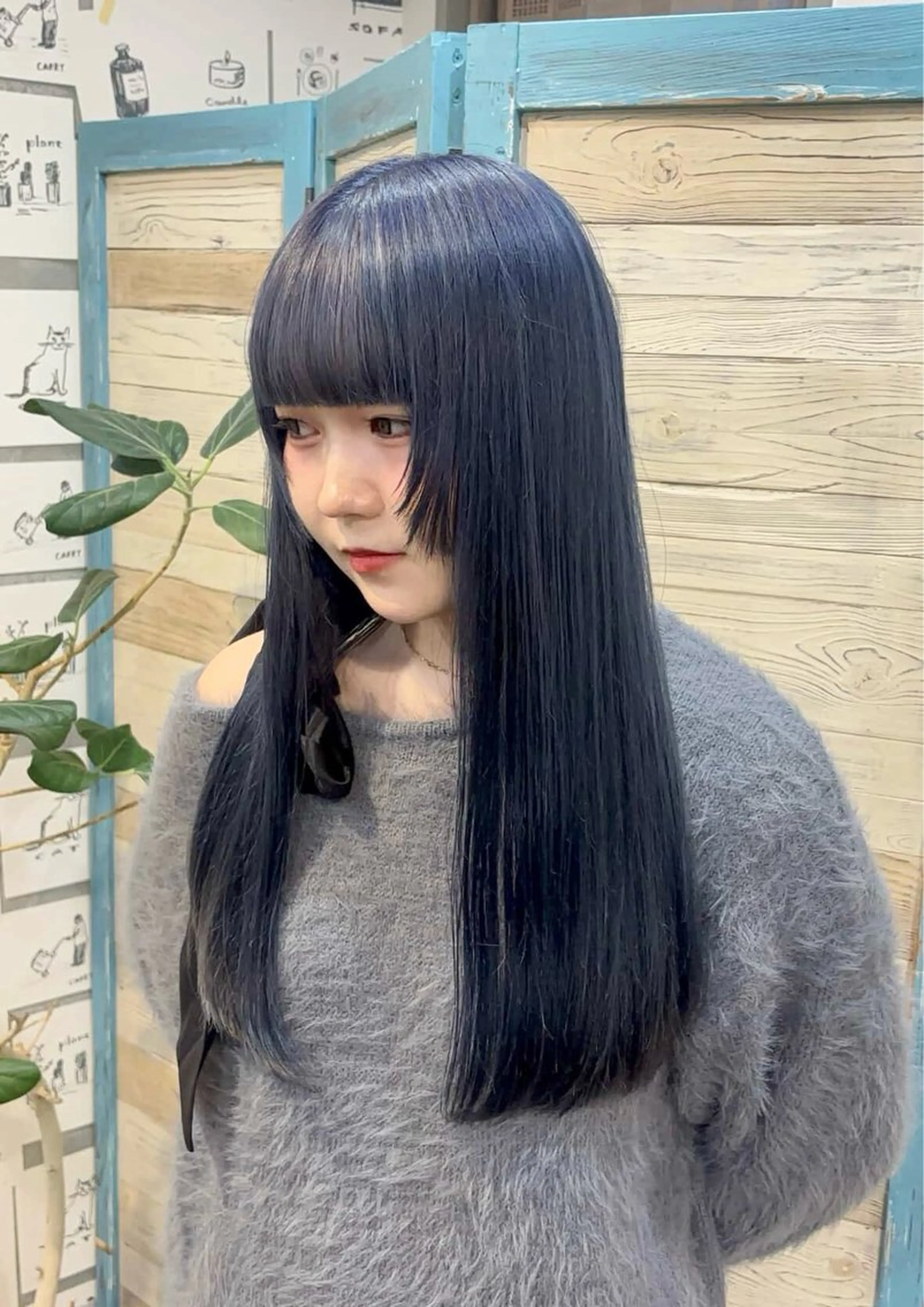ロング カラー ブリーチ ブルーカラー ネイビーカラー シルバー カット ヘアカラー トリートメント 清水 基生のヘアスタイル