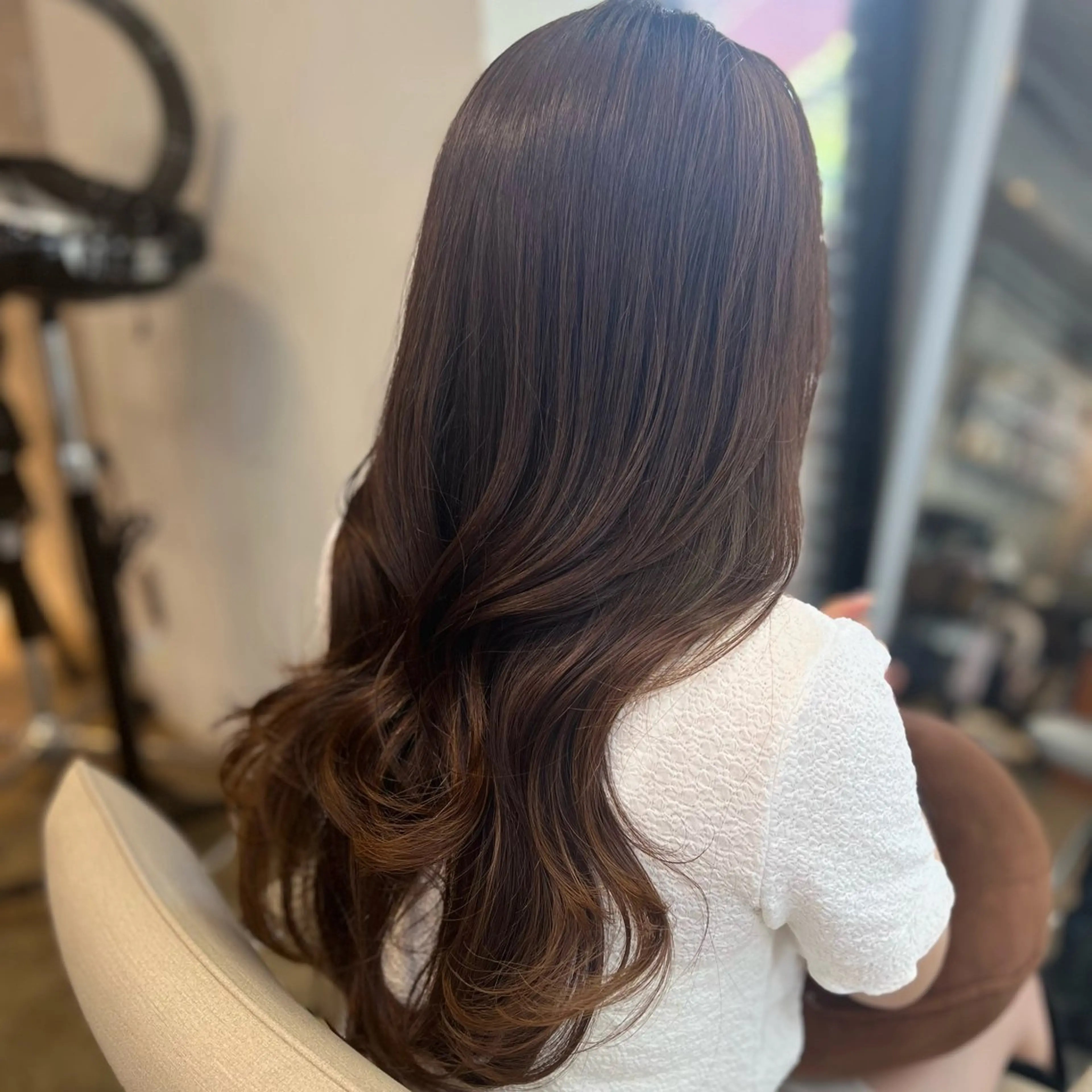 ロング カラー 透明感カラー オレンジ ヘアカラー トリートメント ムツキ/品のある 艶カラー/縮毛矯正のヘアスタイル