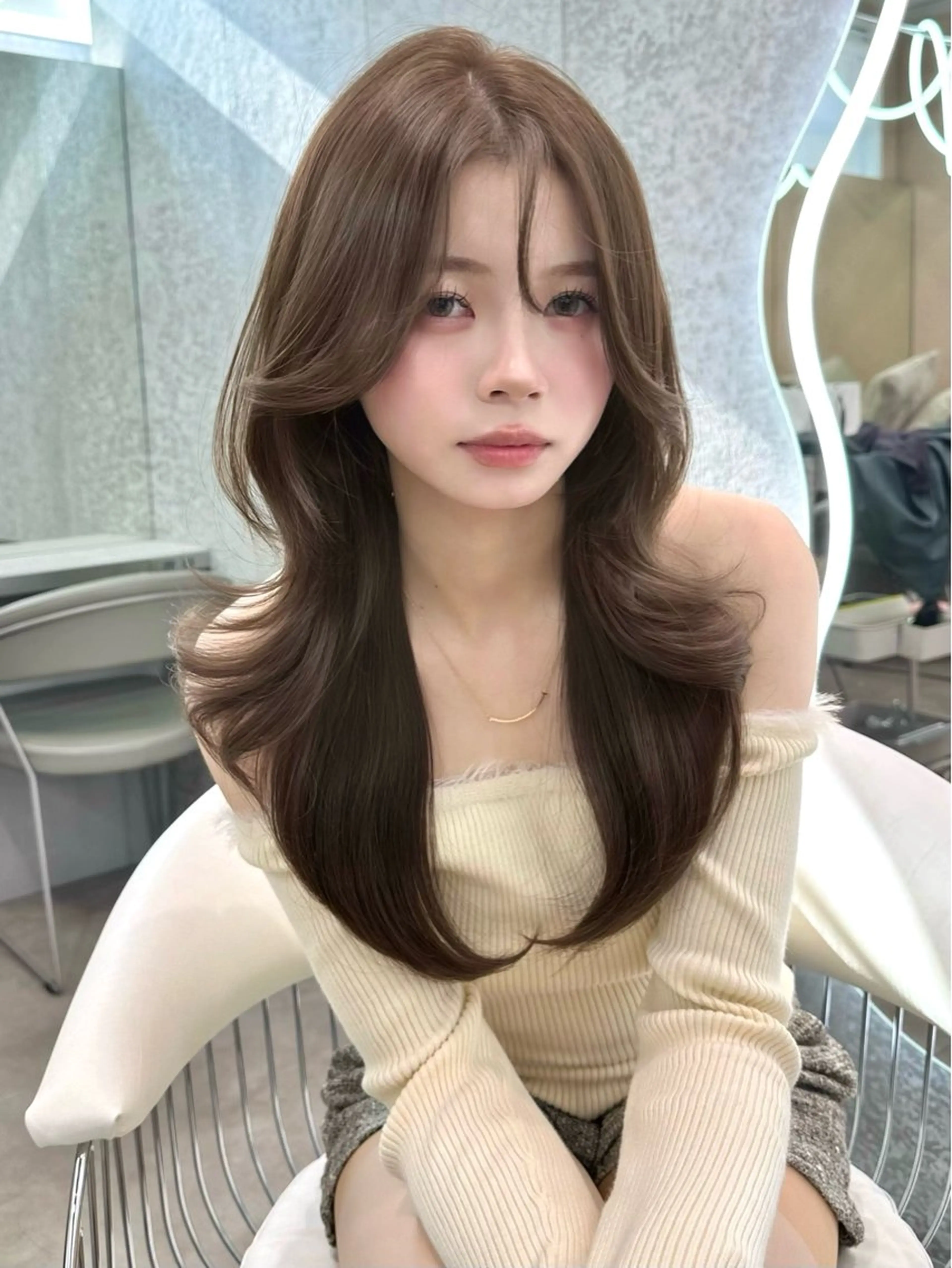 セミロング ヘアカラー トリートメント ブリーチなしW🎀 髪質改善／はのんのヘアスタイル