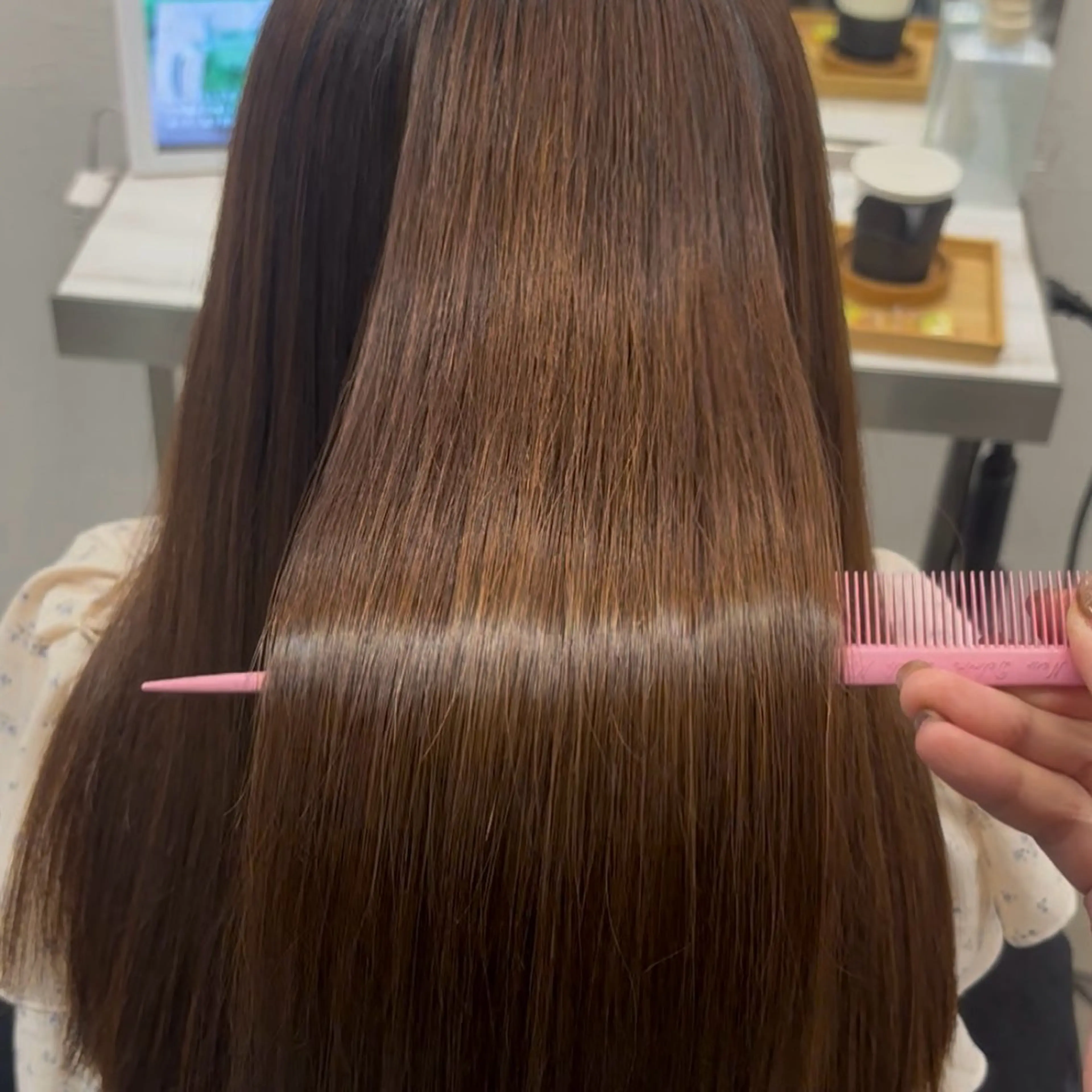 ロング カット 縮毛矯正 トリートメント 髪質改善ストレート /暖色カラー🎀🪞のヘアスタイル