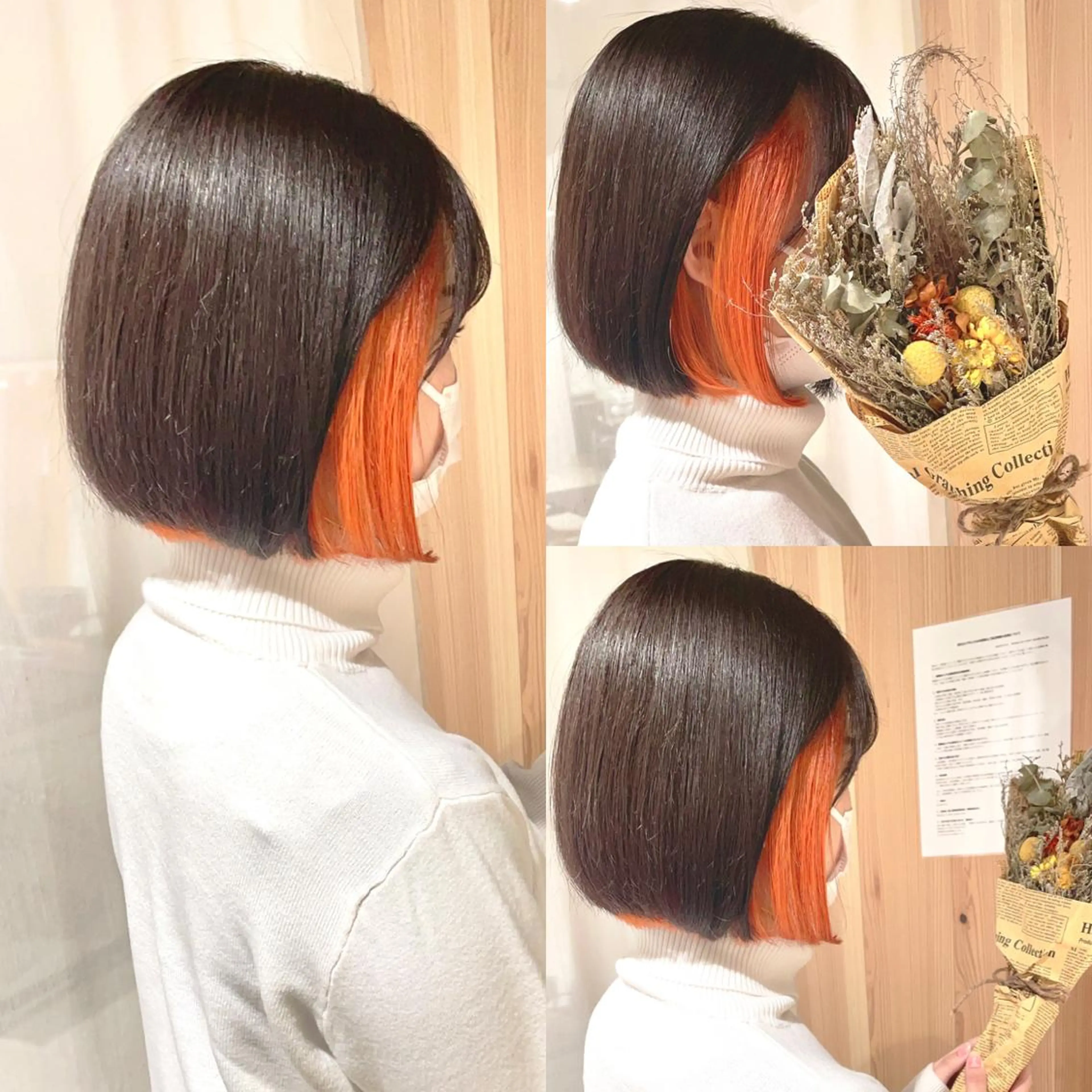 ショート カラー ブリーチ オレンジ ヘアカラー トリートメント 渋谷:インナーカラー ／🍒エリカ🍒のヘアスタイル