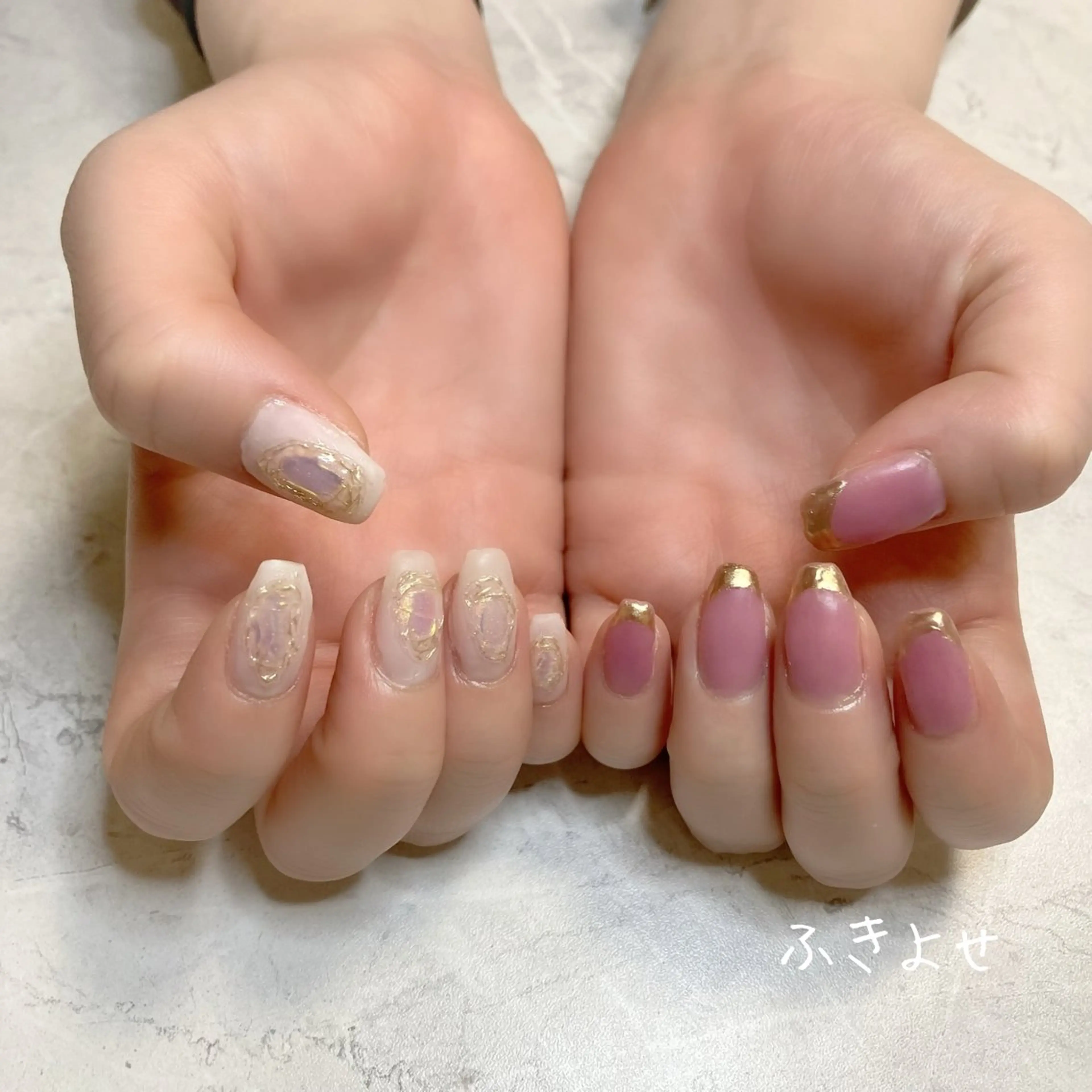 ネイル アートネイル フレンチネイル ゴールド ニュアンスネイル ピンク ハンドネイル ネイルサロン ふきよせのネイルデザイン