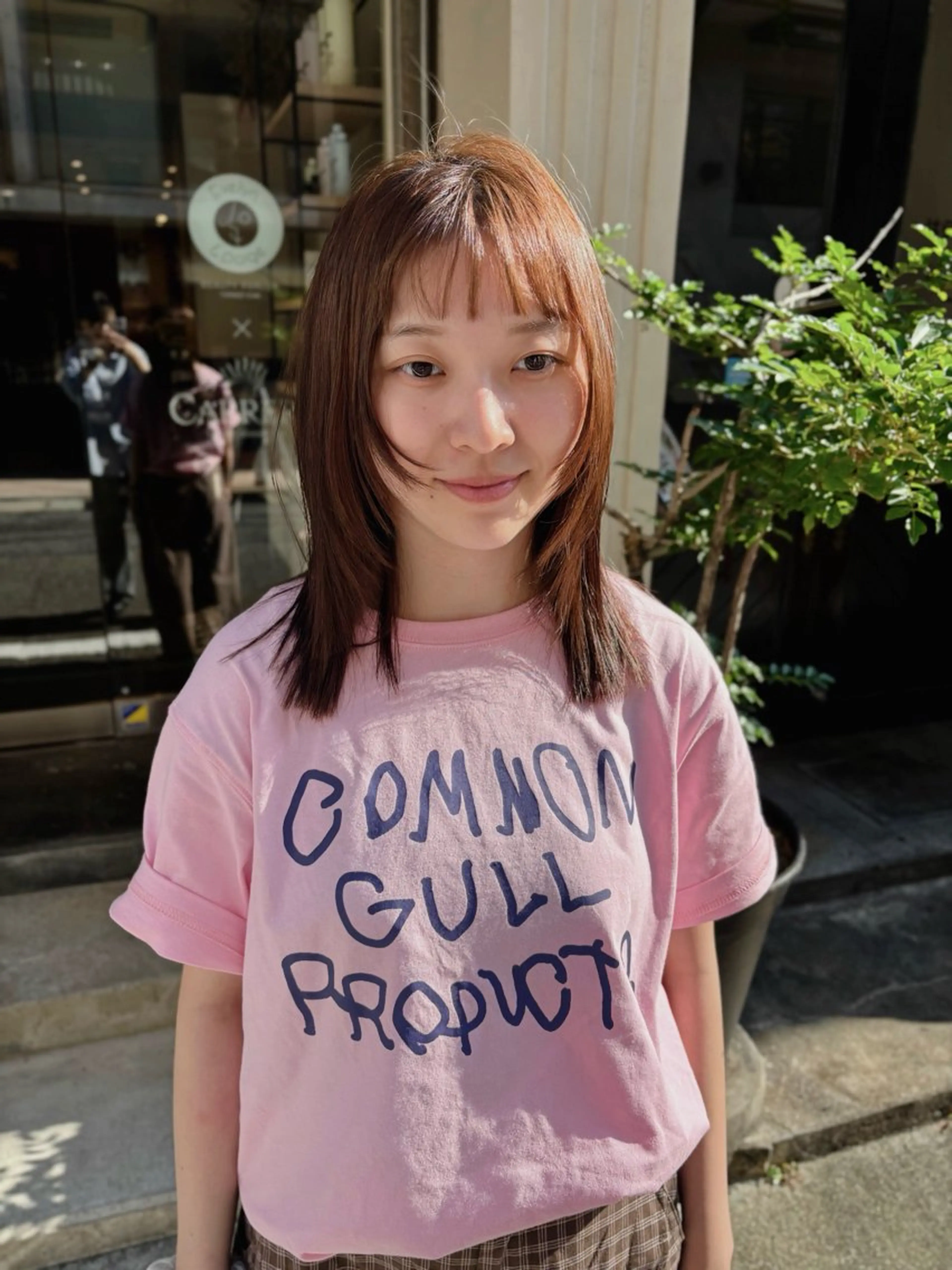 ミディアム カラー ブラウンカラー マロンブラウン 顔まわりレイヤー 顔周りカット ハッシュカット ヘアカラー トリートメント 水原波津輝/ボブ /ニュアンスパーマのヘアスタイル