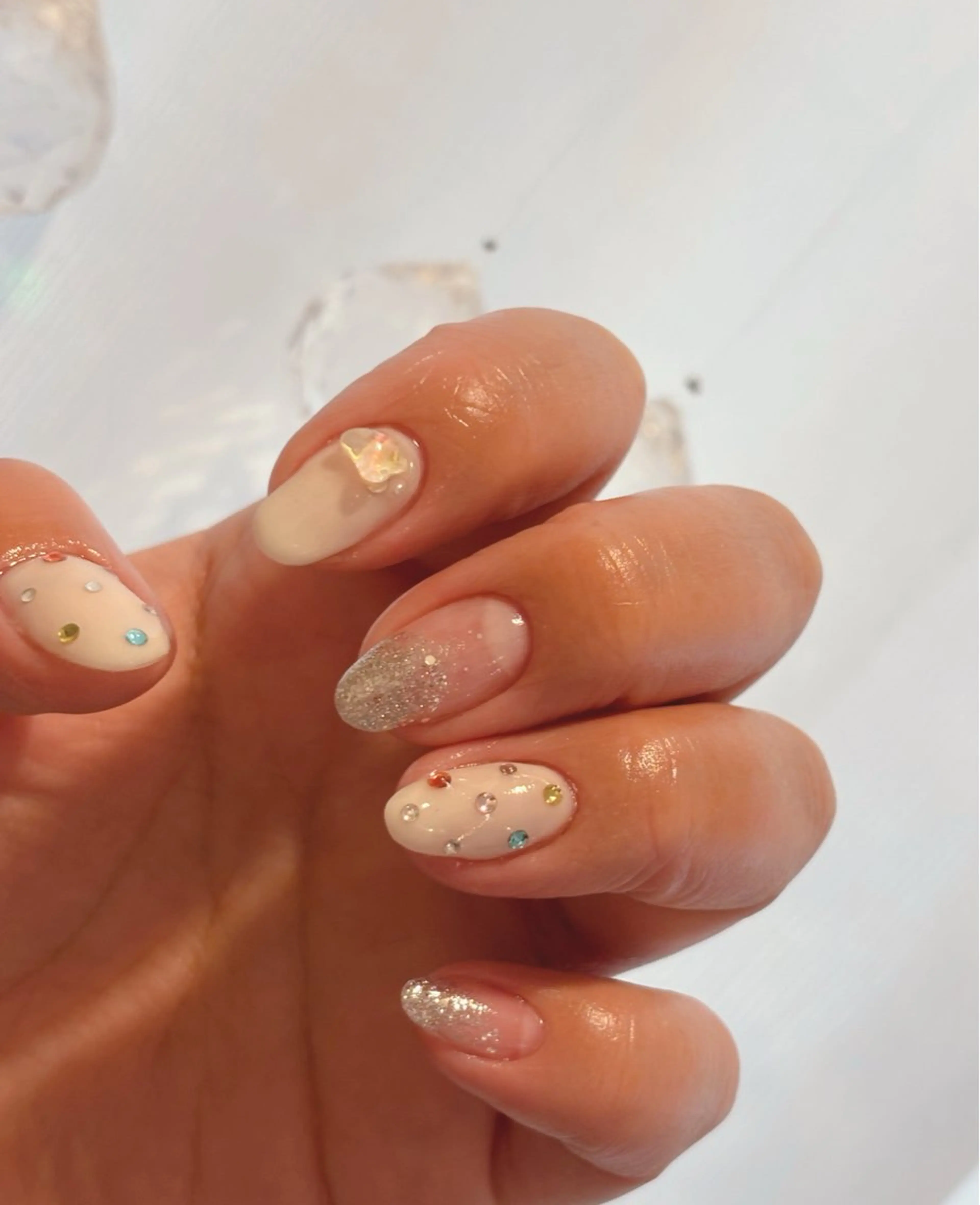 ネイル ジェルネイル キラキラネイル 韓国ネイル オフィスネイル パラジェル ハンドネイル Shanti🩵 NARITAのネイルデザイン