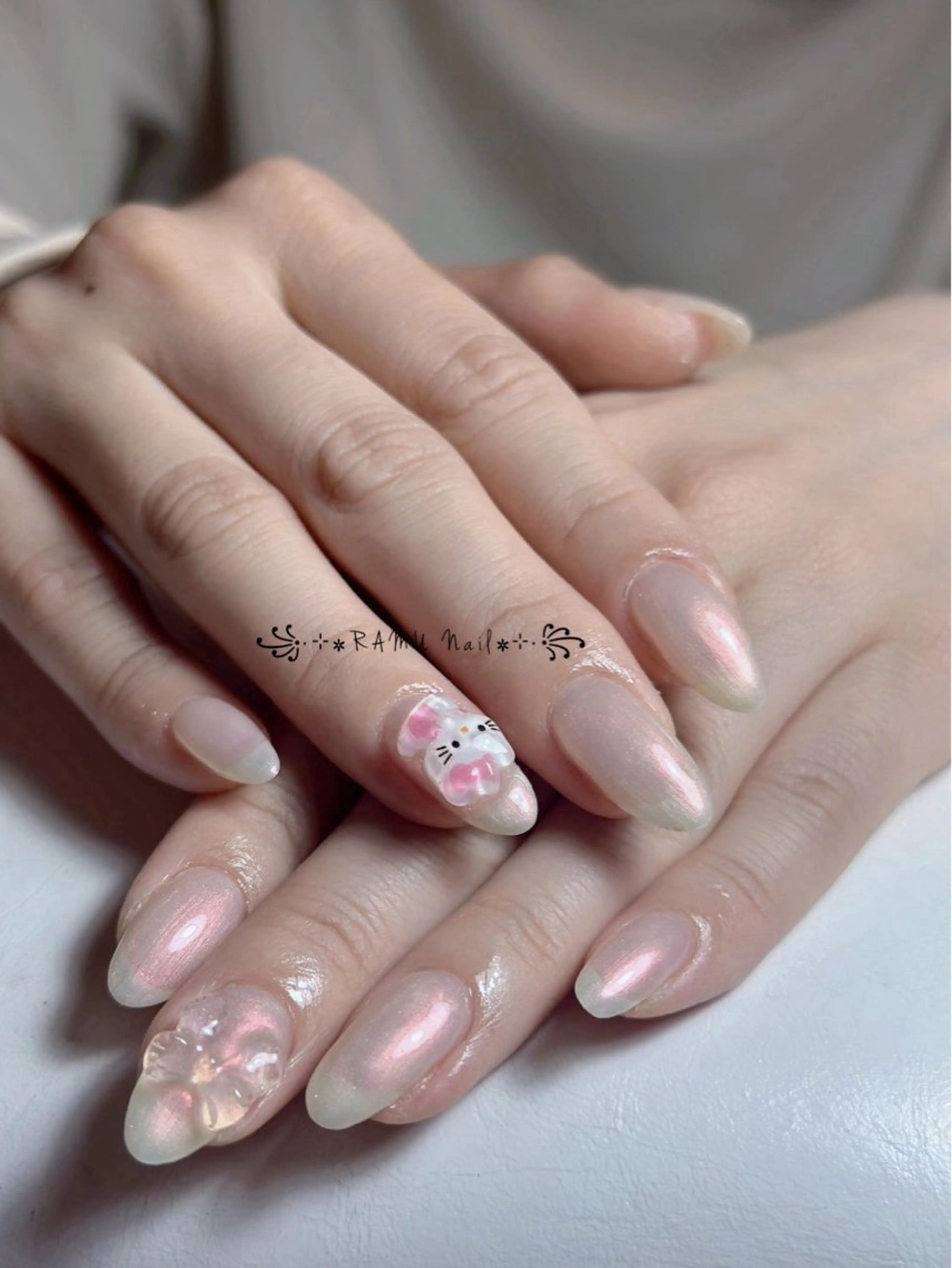 ネイル キラキラネイル マグネットネイル ミラーネイル ピンク 春ネイル ハンドネイル RAMU Nail 恵比寿店のネイルデザイン