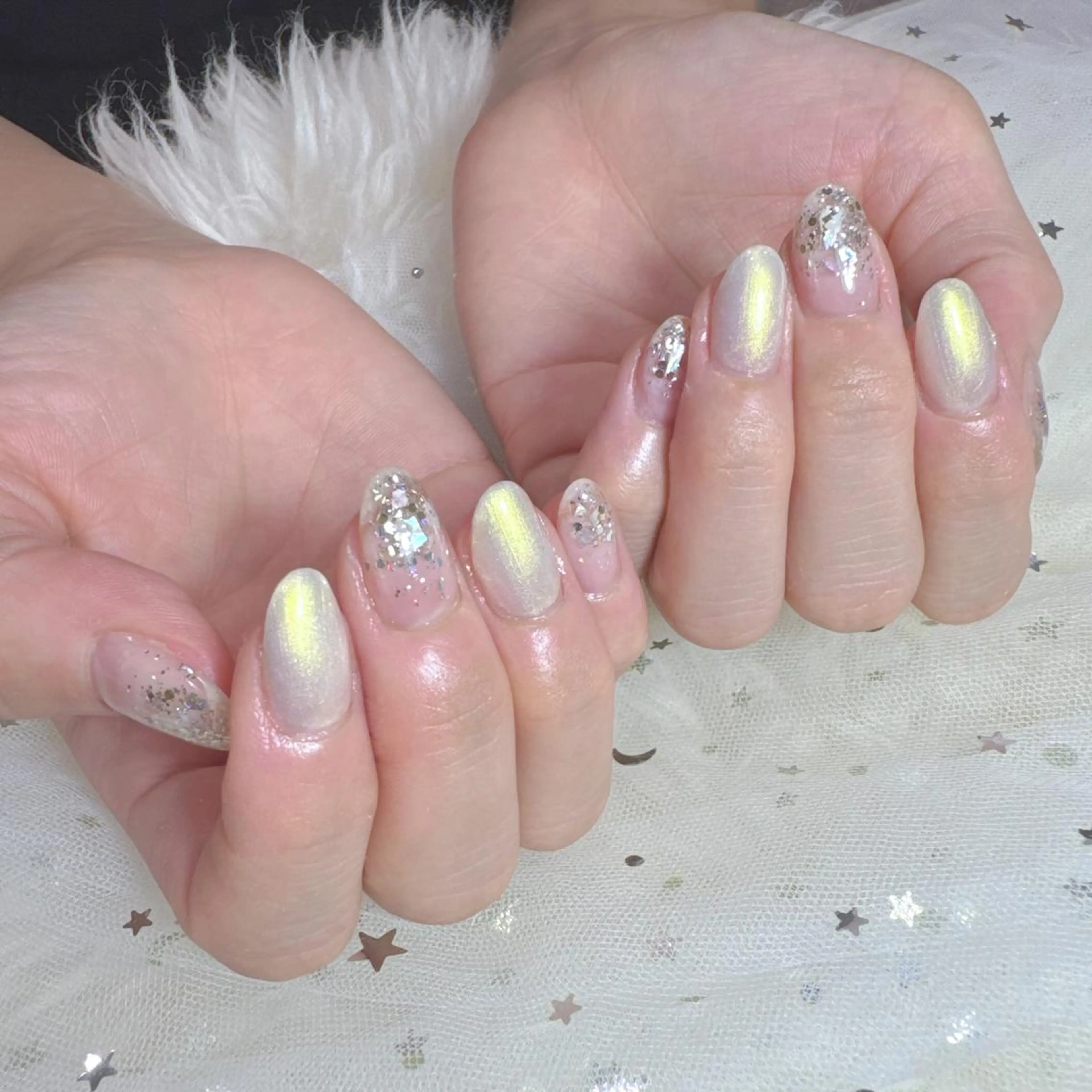 ネイル アートネイル フラッシュネイル フレンチネイル ジェルネイル ガラスフレンチ M2 BEAUTY サロンのネイルデザイン