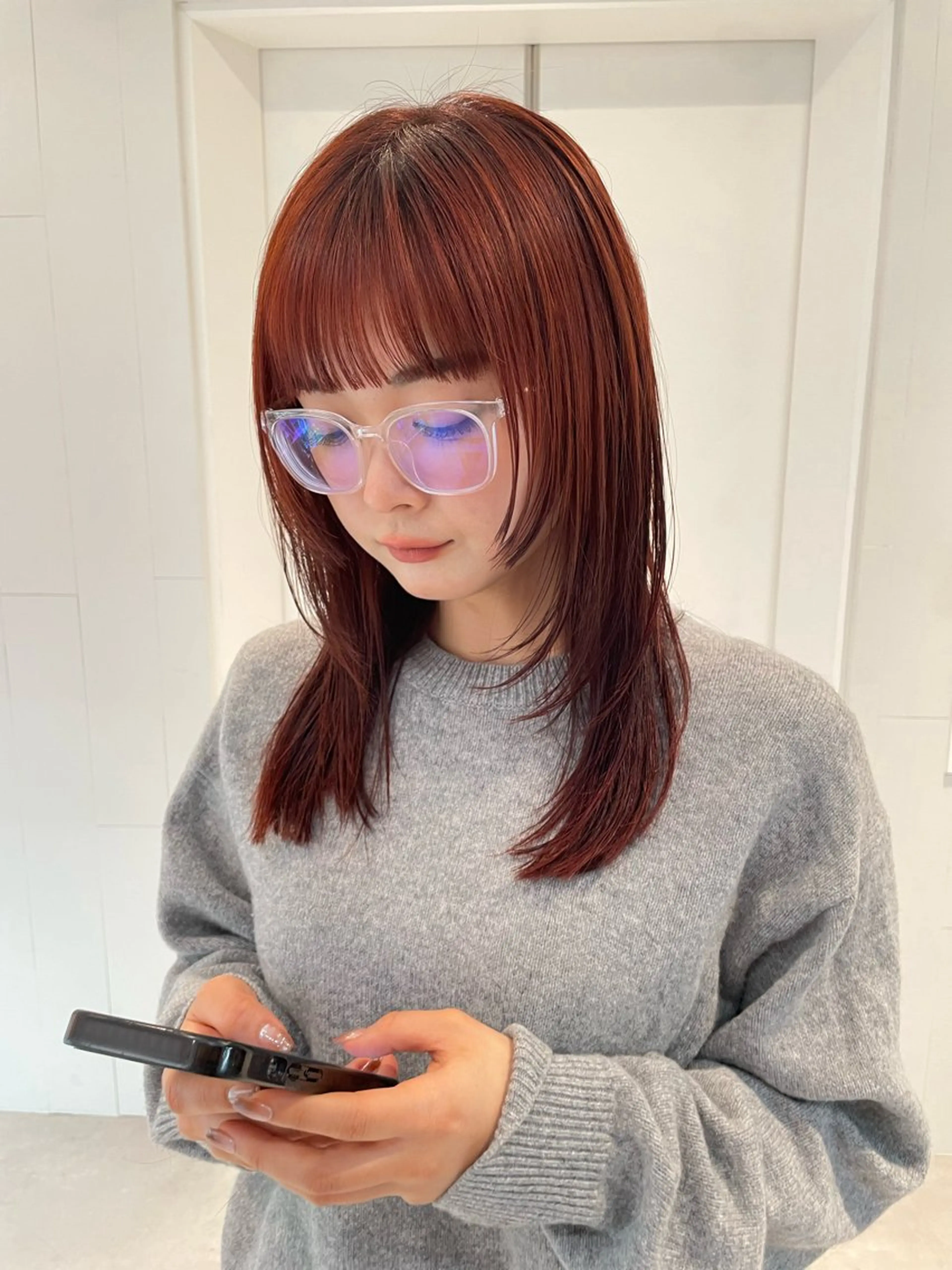 ミディアム カラー ブラウンカラー ハッシュカット レイヤーカット カット ヘアカラー トリートメント パーマ/パーマ落とし 【Kouta】のヘアスタイル