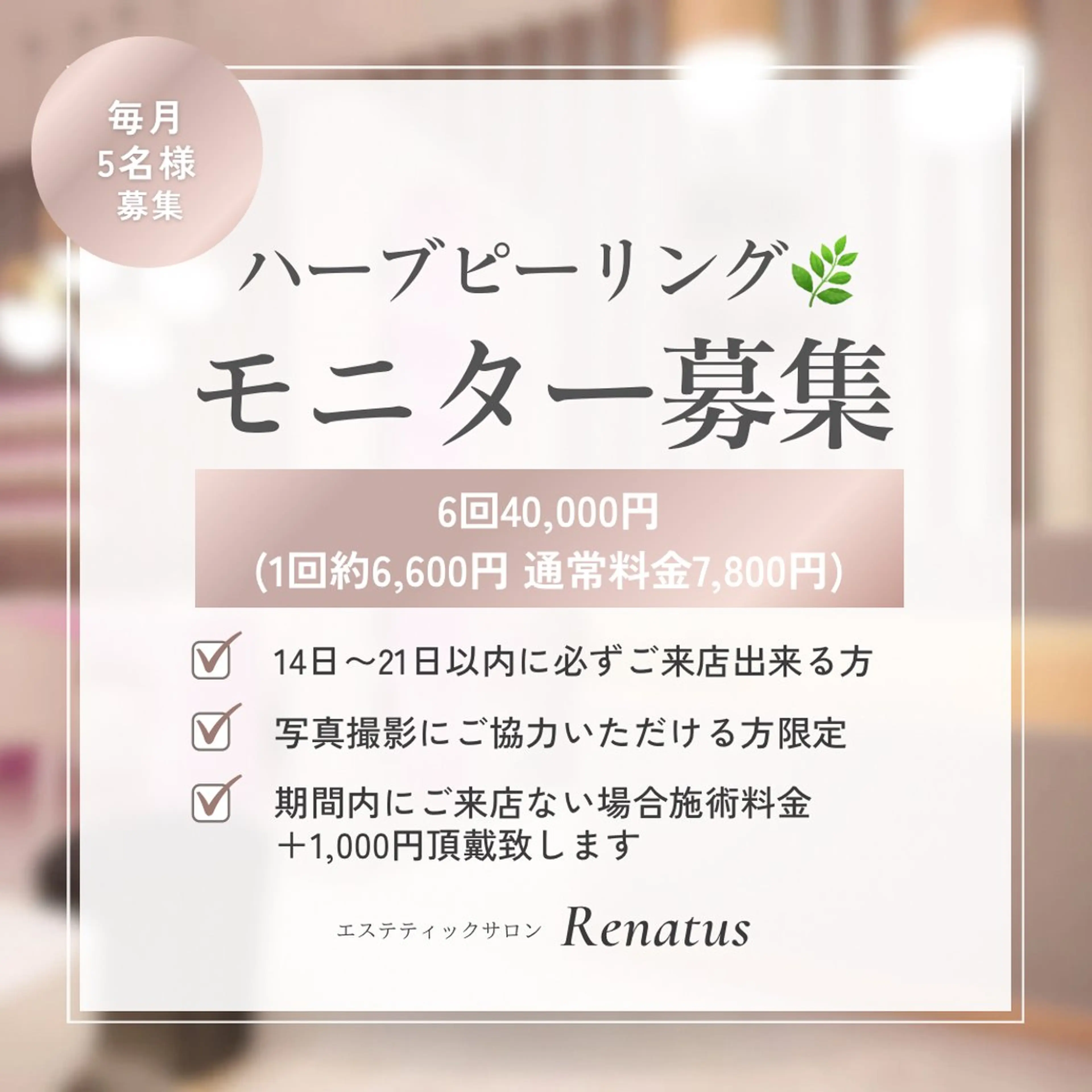 【モニター募集】ハーブピーリング🌿6回3ヶ月コース🤍通って頂ける方🤍小顔マッサージ/毛穴洗浄付の写真
