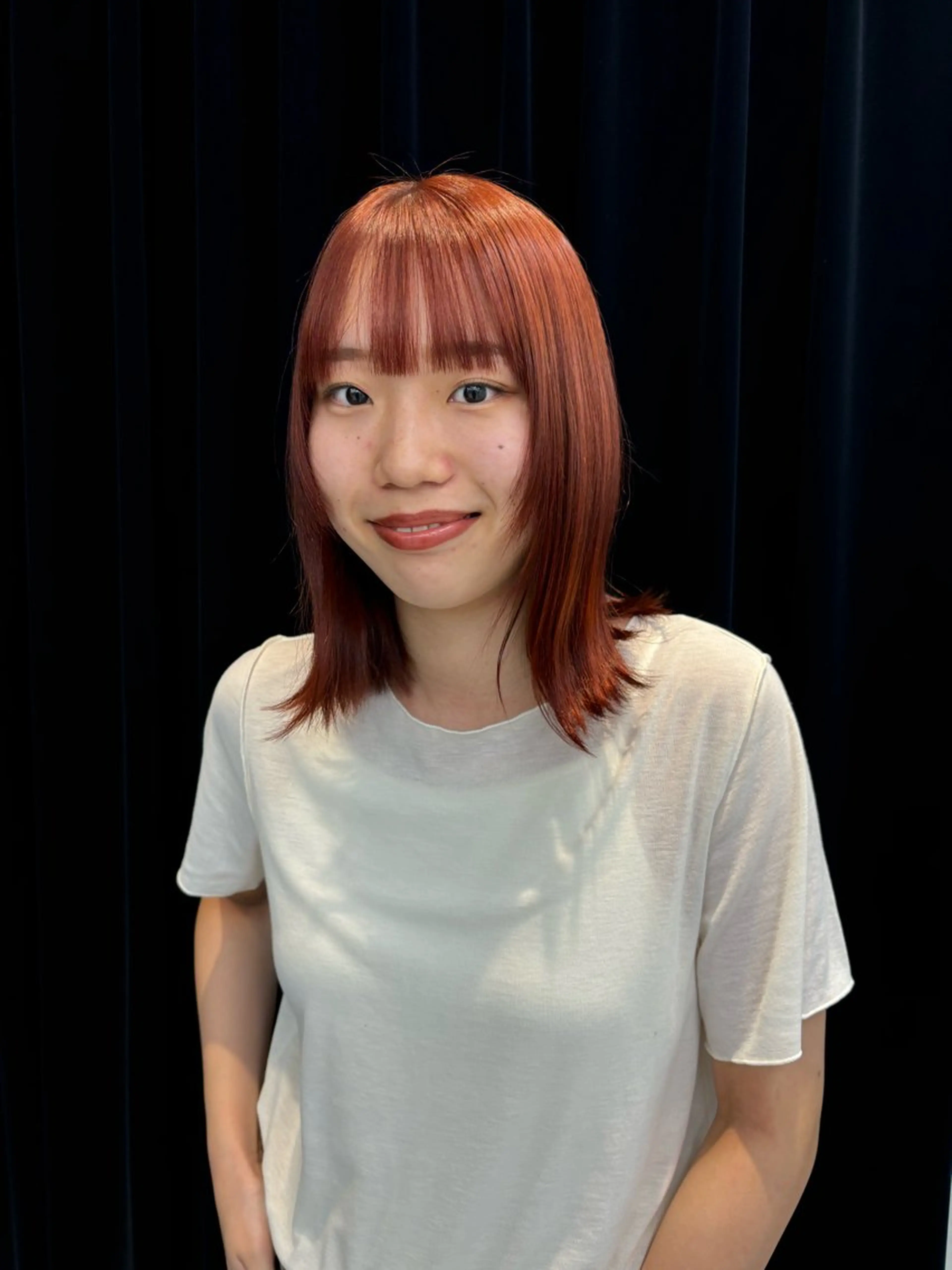 ミディアム カラー ヘアアレンジ オレンジ ヘアカラー トリートメント 夕羽夢🍓矢場/ 透明感カラーのヘアスタイル