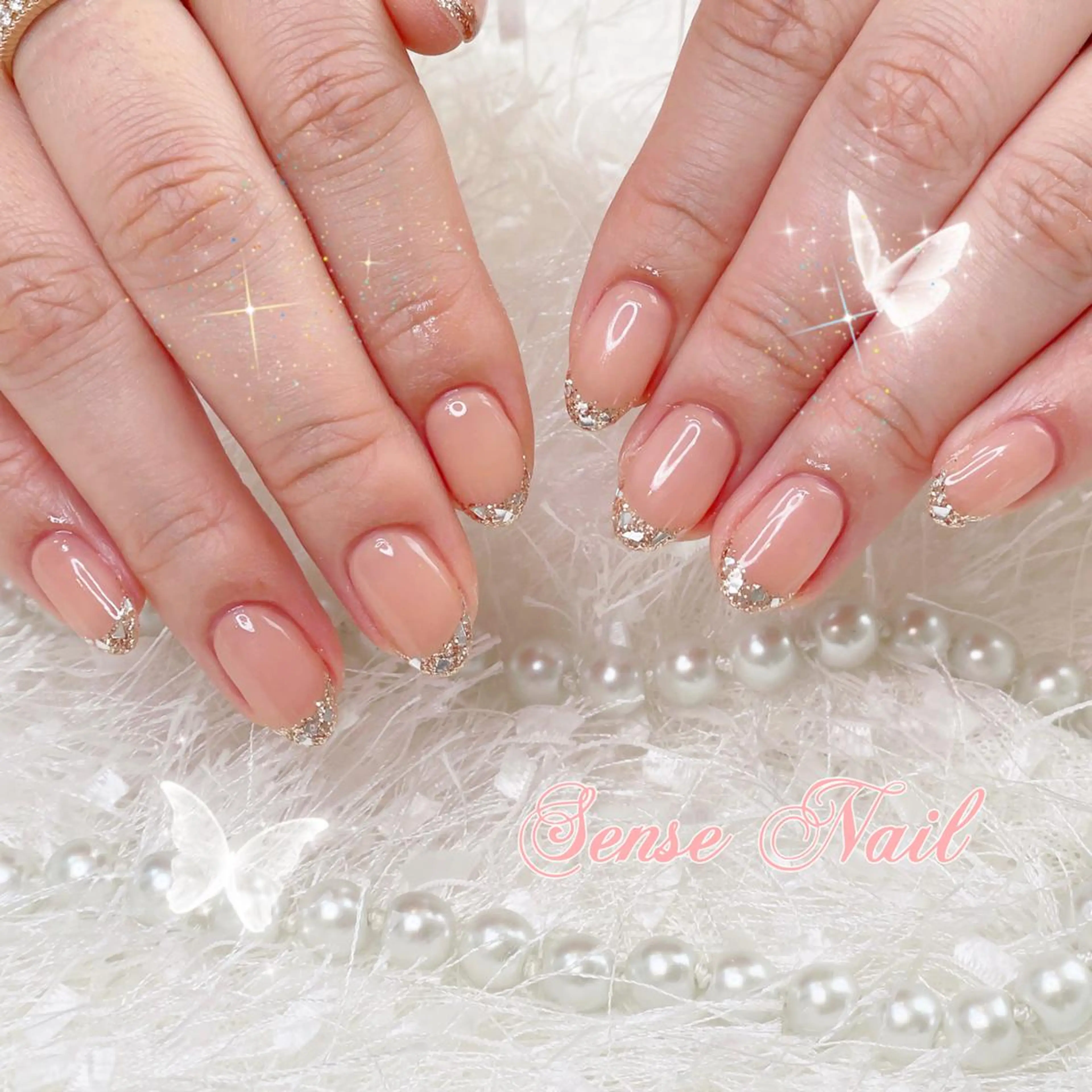 HAND~ガラスフレンチ/ミラーフレンチ/ミラーグラデーション6500【初回ジェルオフ無料ケア込み】の写真