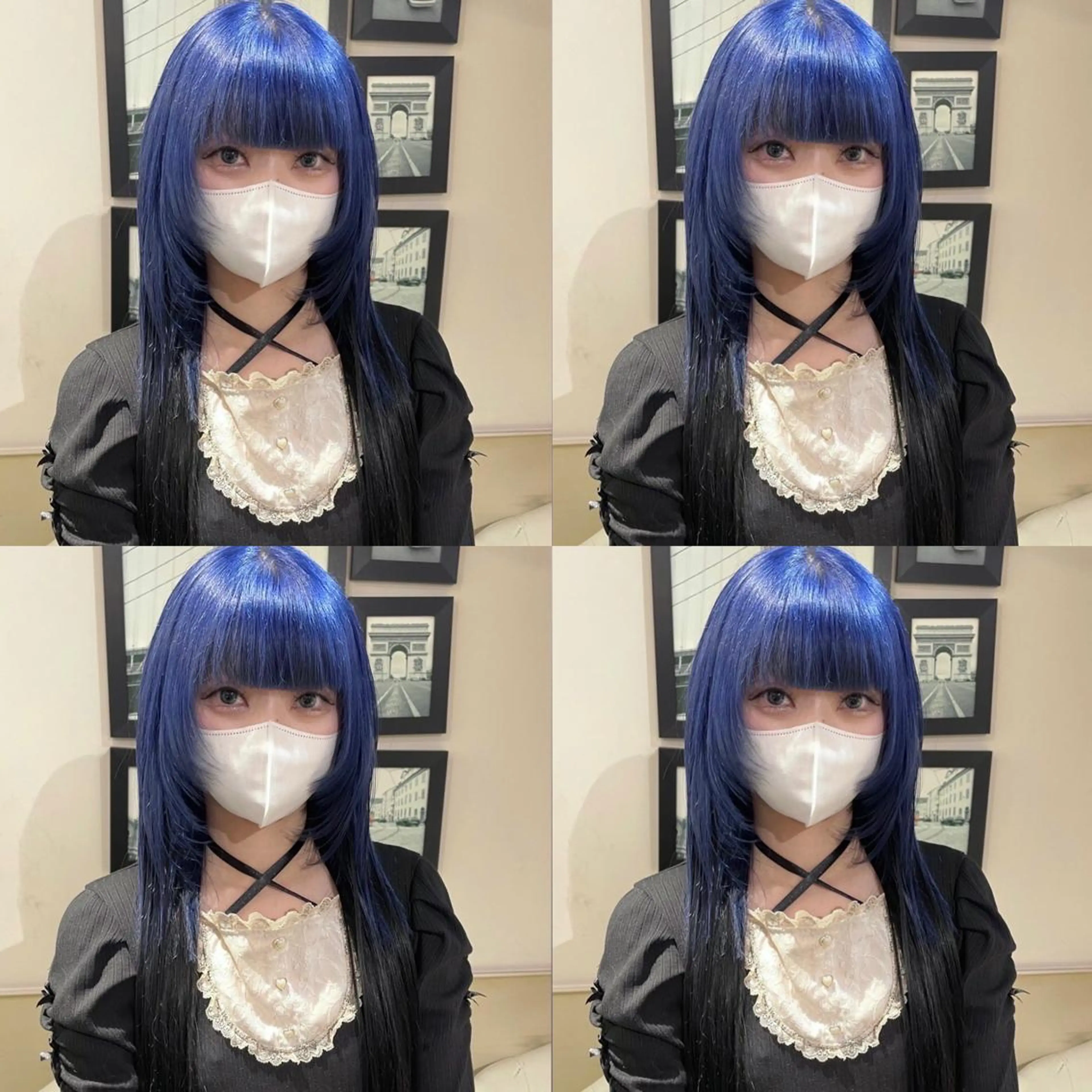 ロング カラー シールエクステ 黒髪 ブルーカラー ダブルカラー エクステ 🌟トップデザイナー 高橋🌟のヘアスタイル