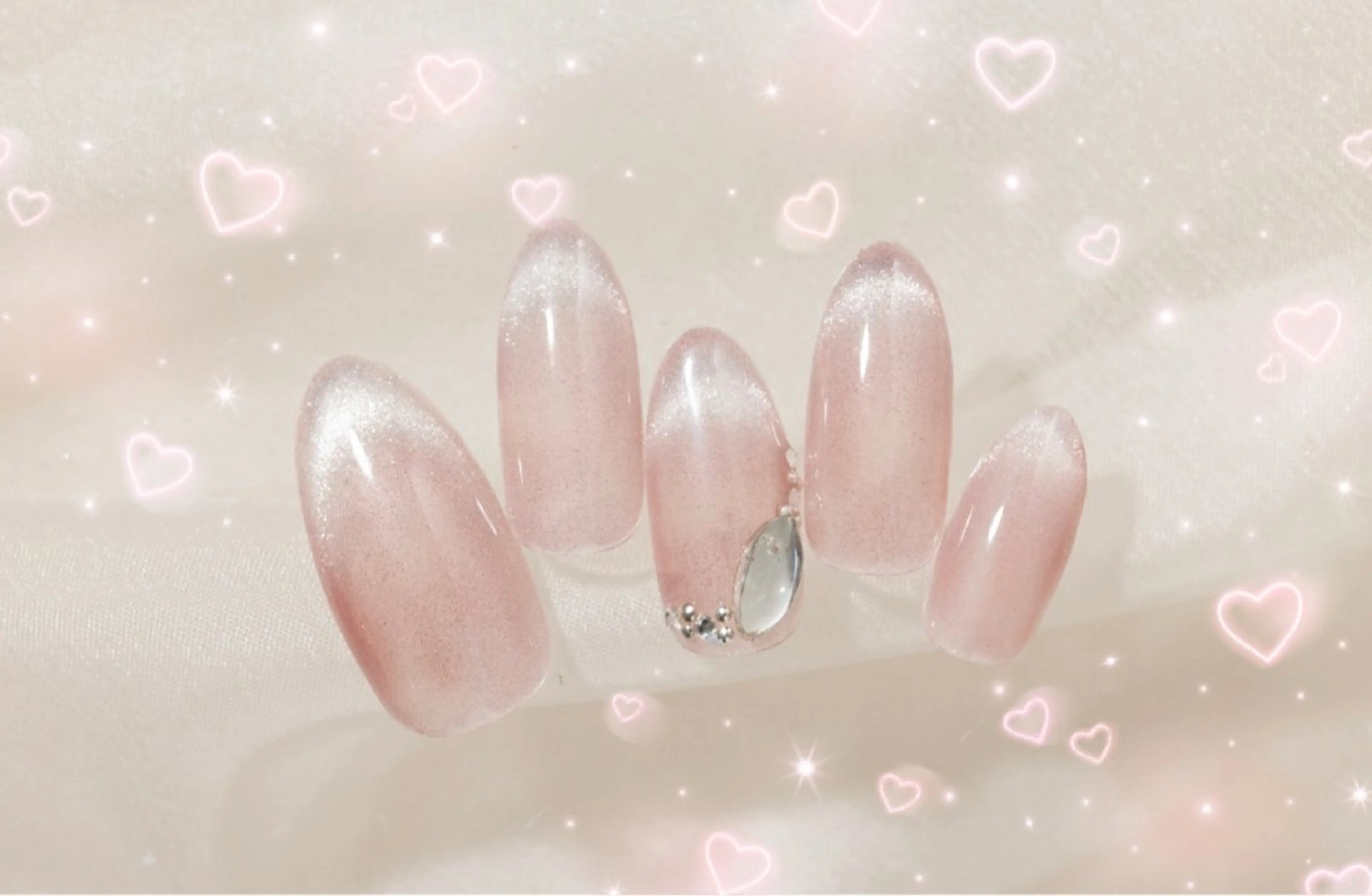 ネイル キラキラネイル マグネットネイル ピンク SAKURA ʚ🎀ɞのネイルデザイン