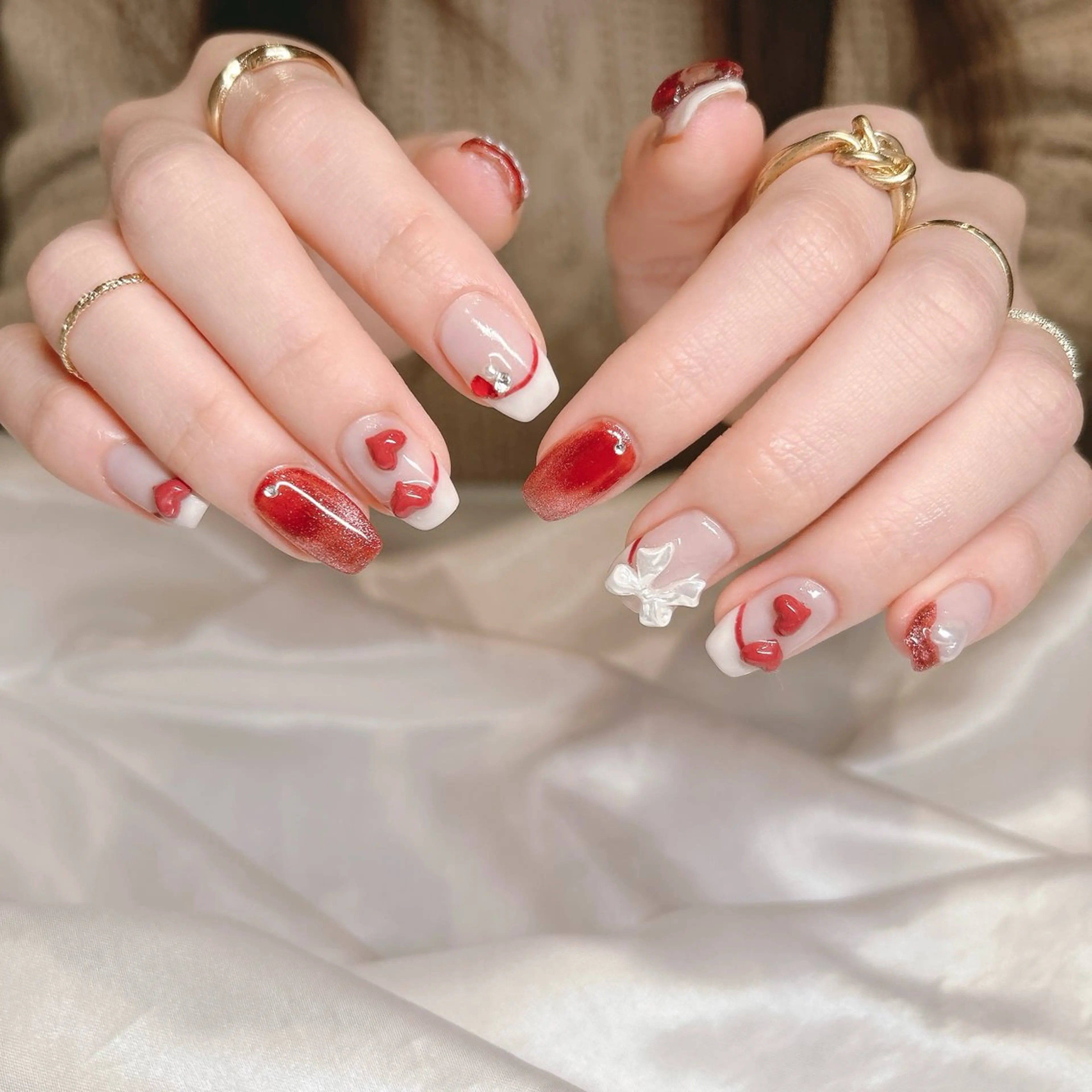 ネイル 赤色 ハンドネイル junna 金山.東別院.上前津のネイルデザイン