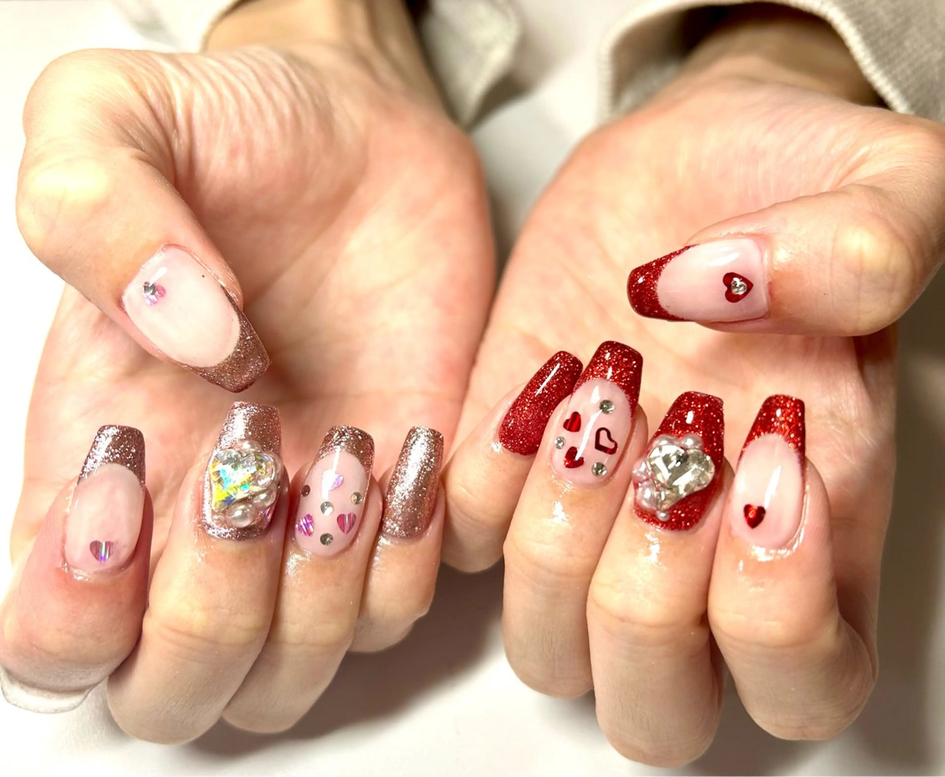 ネイル ハート バレンタイン ハンドネイル 🌙🫧CHARME (RUKA)🦋🫧のネイルデザイン