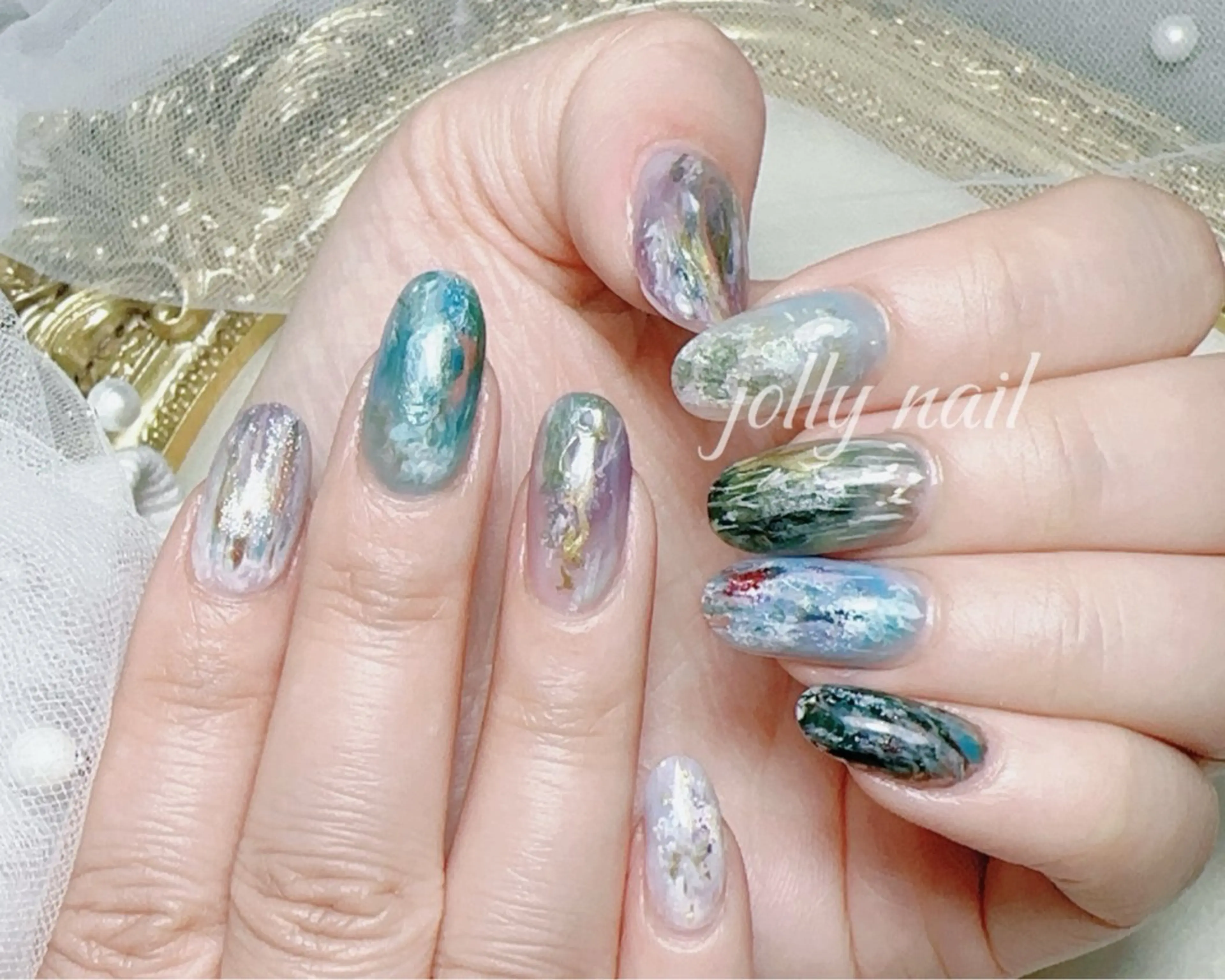 ネイル ハンドネイル Jolly チップ長さだしのネイルデザイン