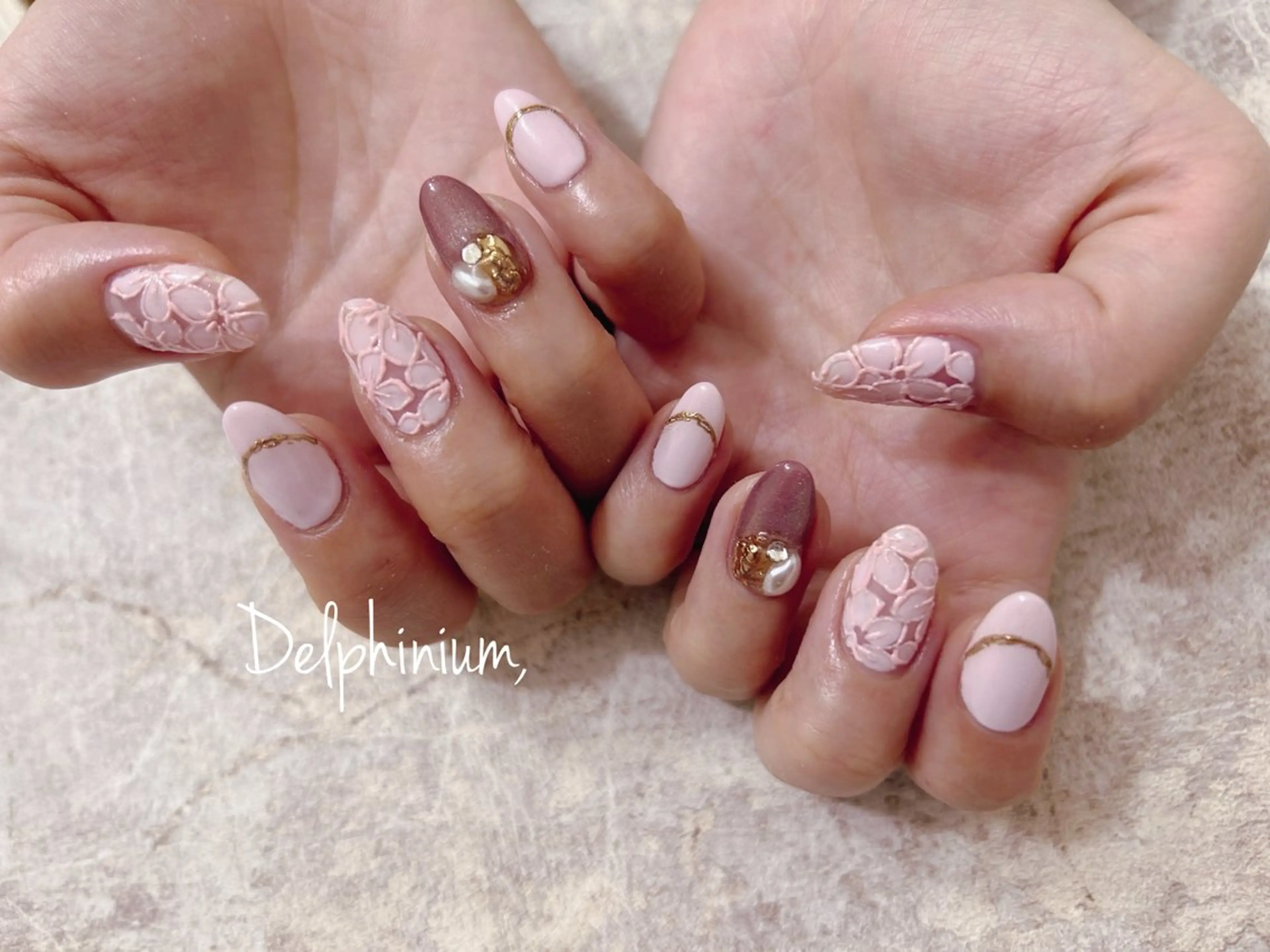 ネイル 桜ネイル レース ハンドネイル 岡本 友恵のネイルデザイン