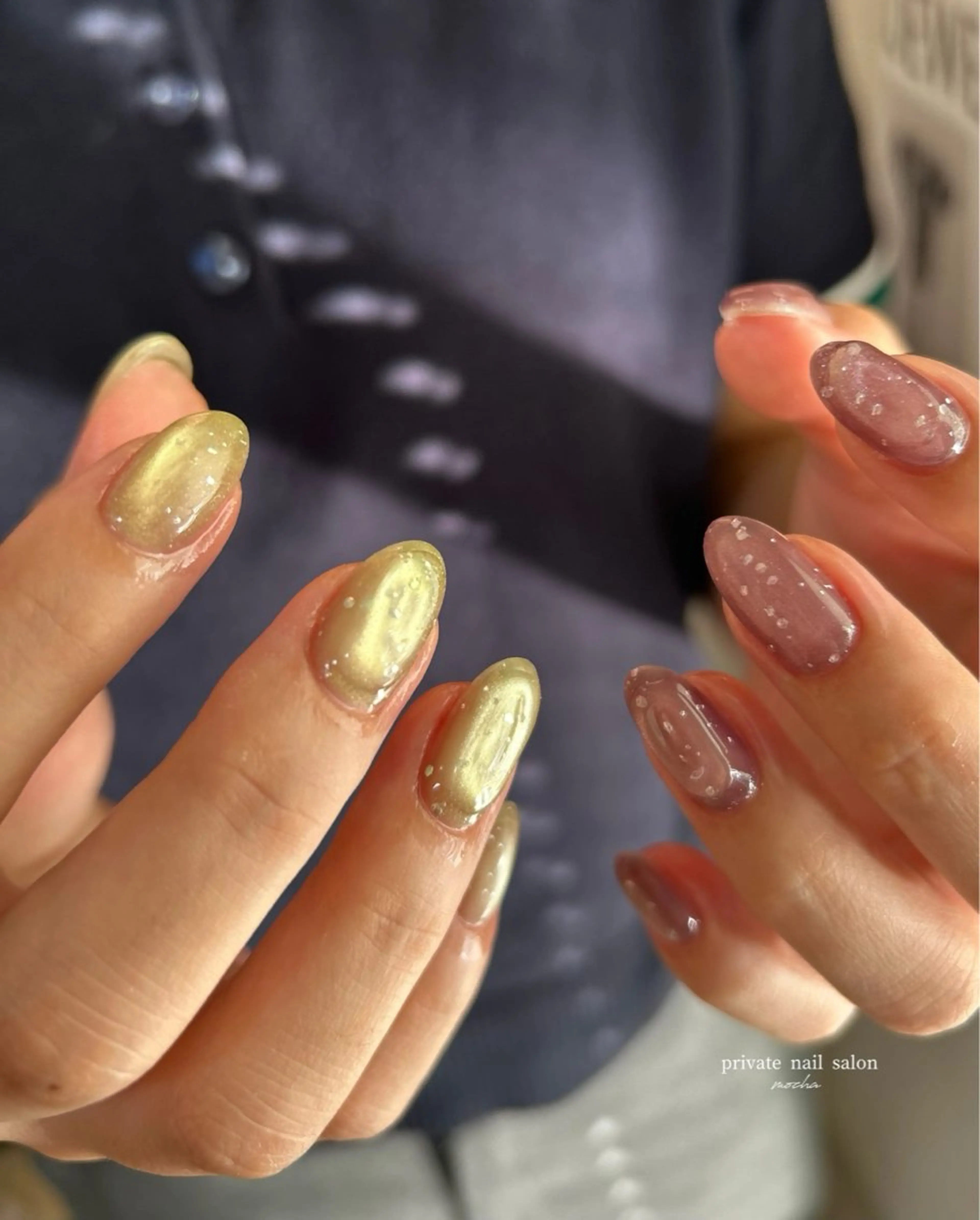 ネイル カジュアル フレンチネイル マグネットネイル ミラーネイル ニュアンスネイル ハンドネイル mocha nailのネイルデザイン