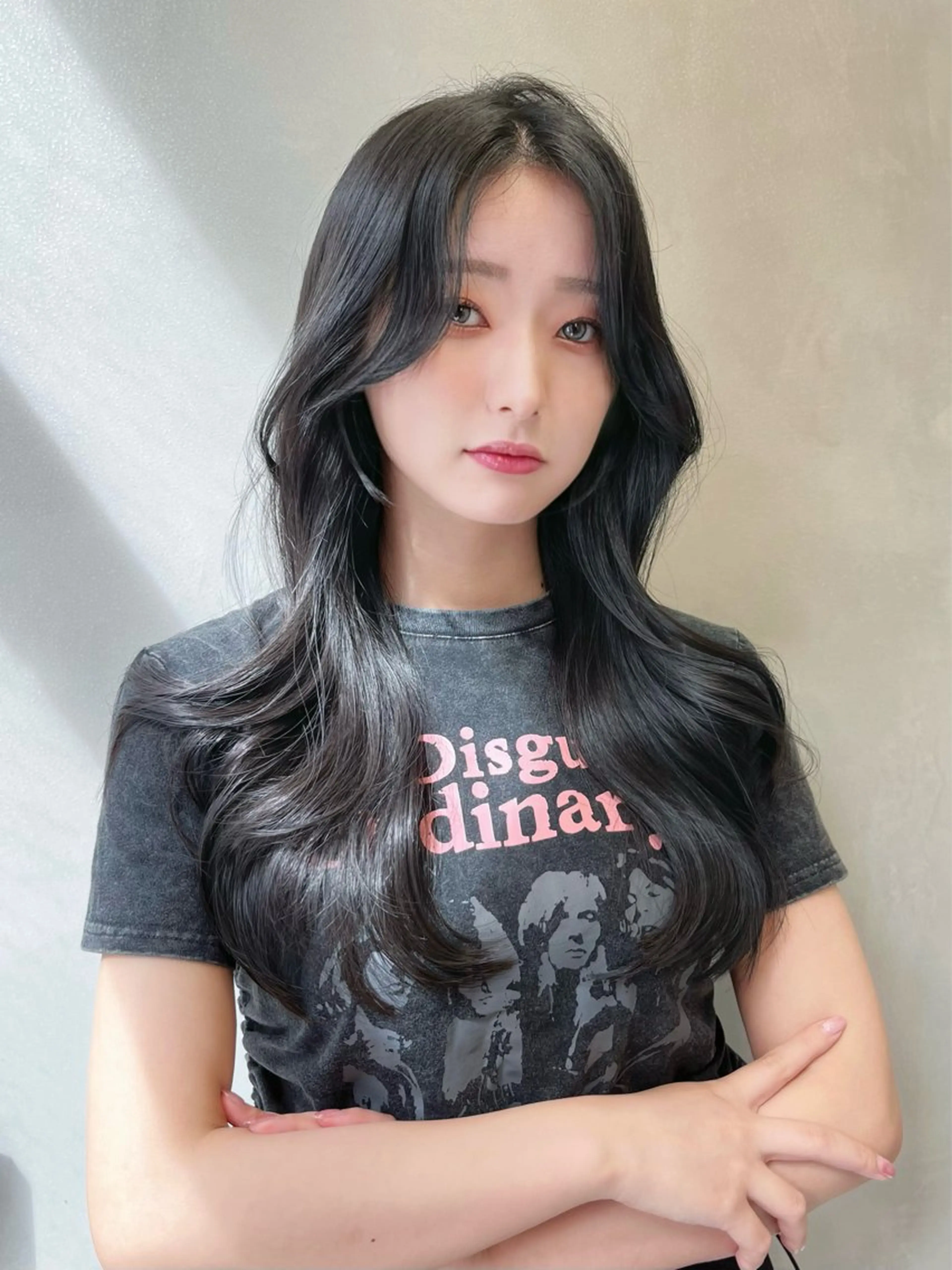 ロング カラー グレージュ 韓国風ヘア レイヤーカット レイヤーカット、ボブ GLROWのヘアスタイル