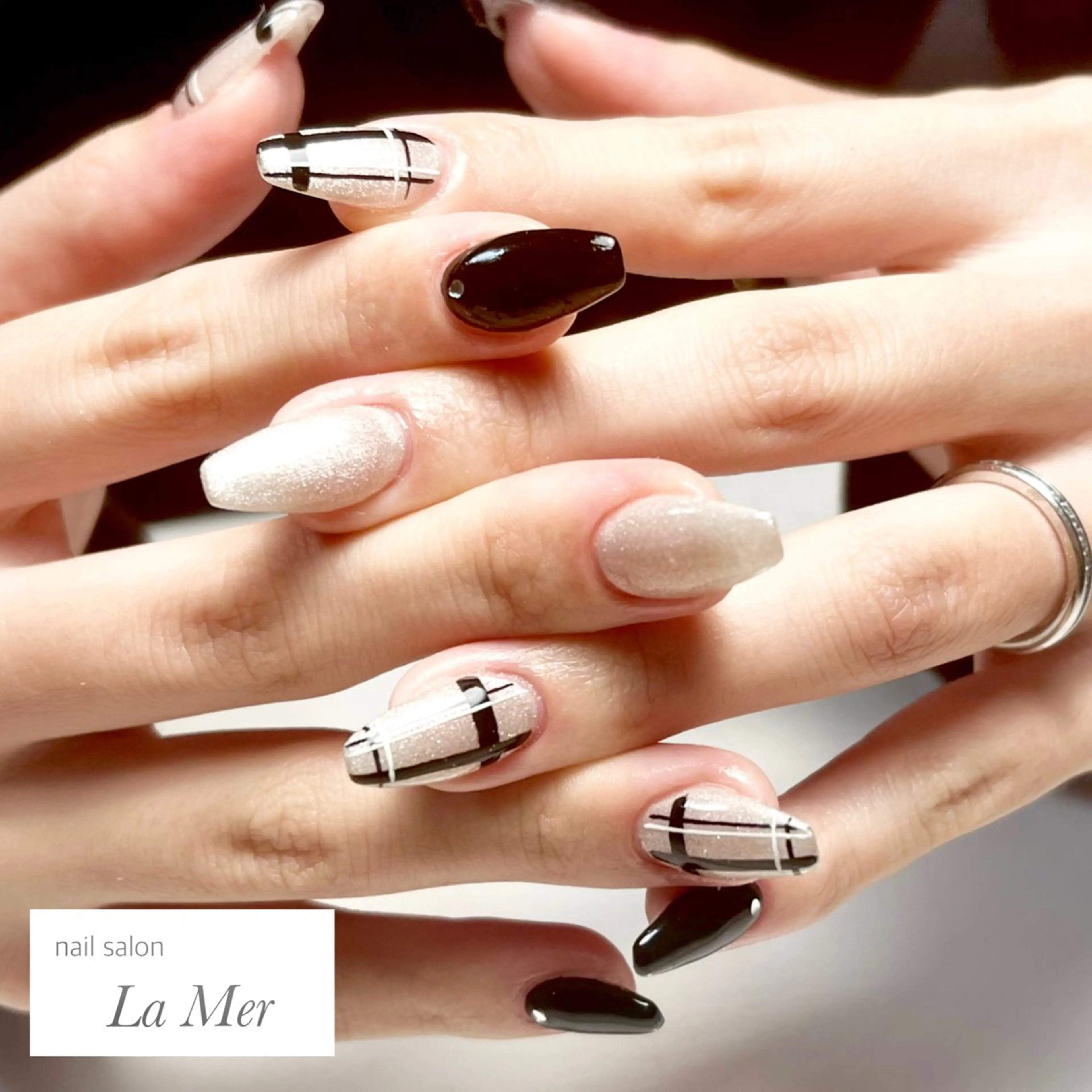ネイル 長さ出し ガーリー マグネットネイル オフィスネイル 冬ネイル ハンドネイル nailsalon La Merのネイルデザイン