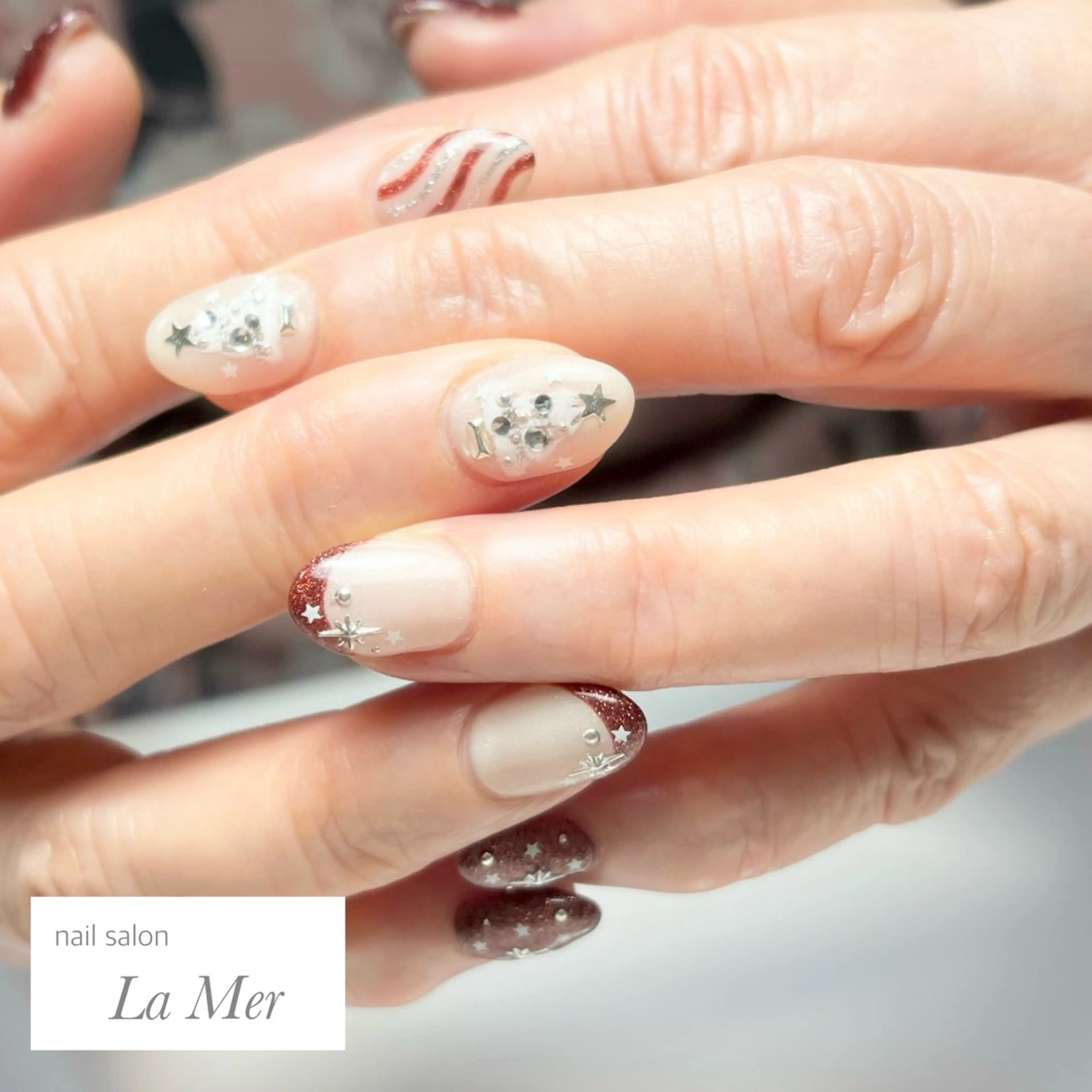 ネイル ボルドー 冬ネイル クリスマス ハンドネイル nailsalon La Merのネイルデザイン