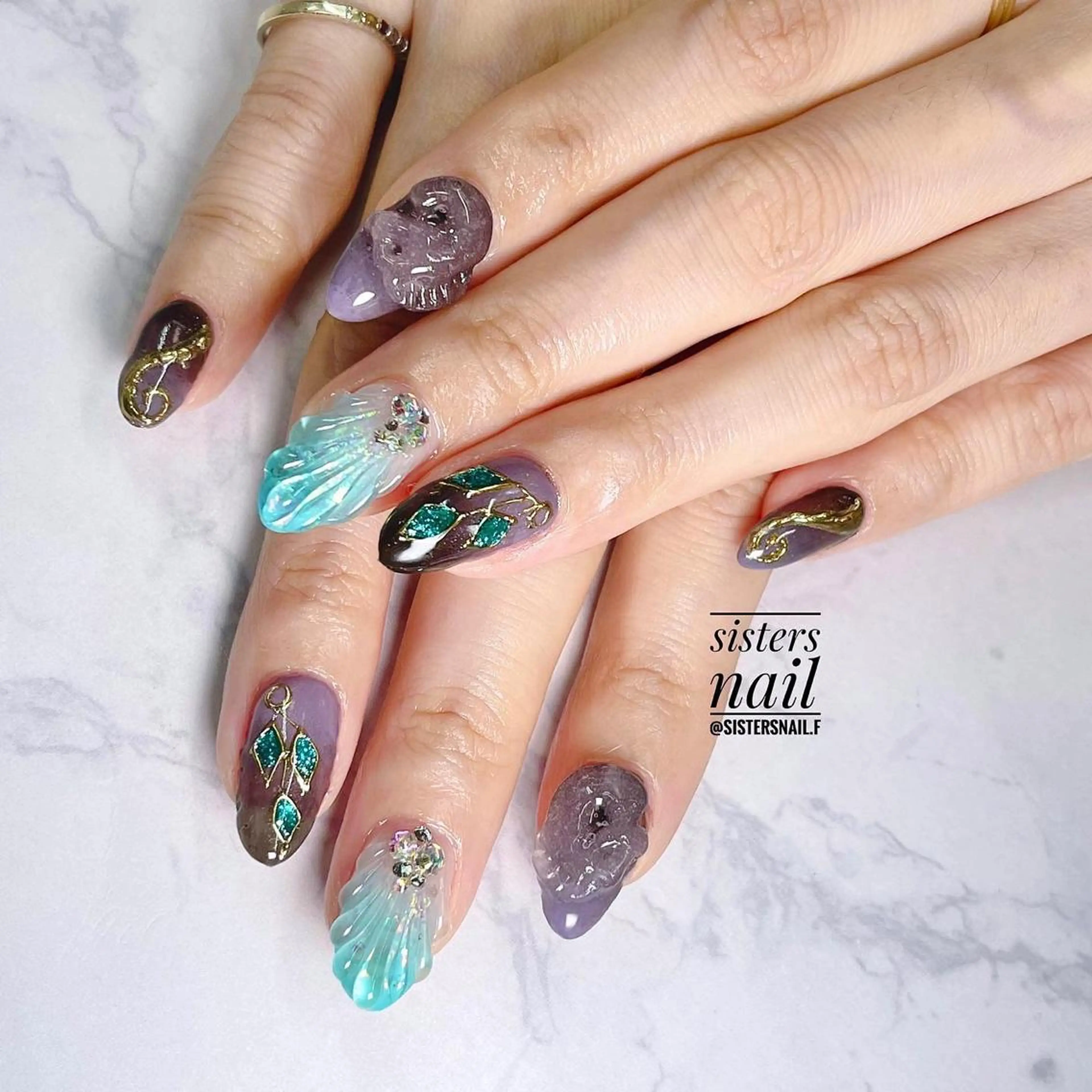 ネイル アートネイル 氷ネイル・うるうるネイル 夏ネイル sisters nail.fのネイルデザイン