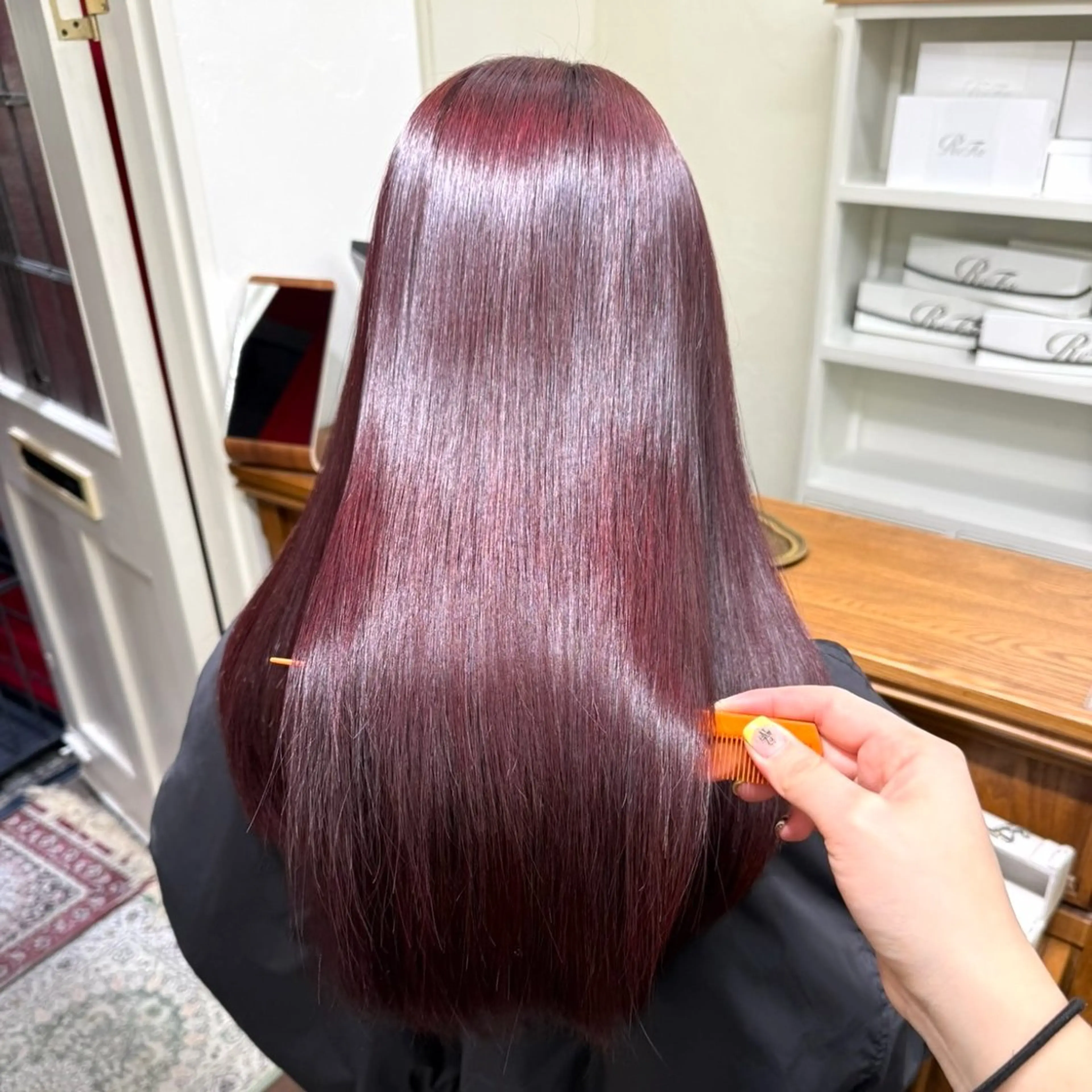 ロング カラー カシス ピンクカラー ローズカラー カット ヘアカラー トリートメント ツヤ髪✨髪質 改善 渋谷 サワのヘアスタイル