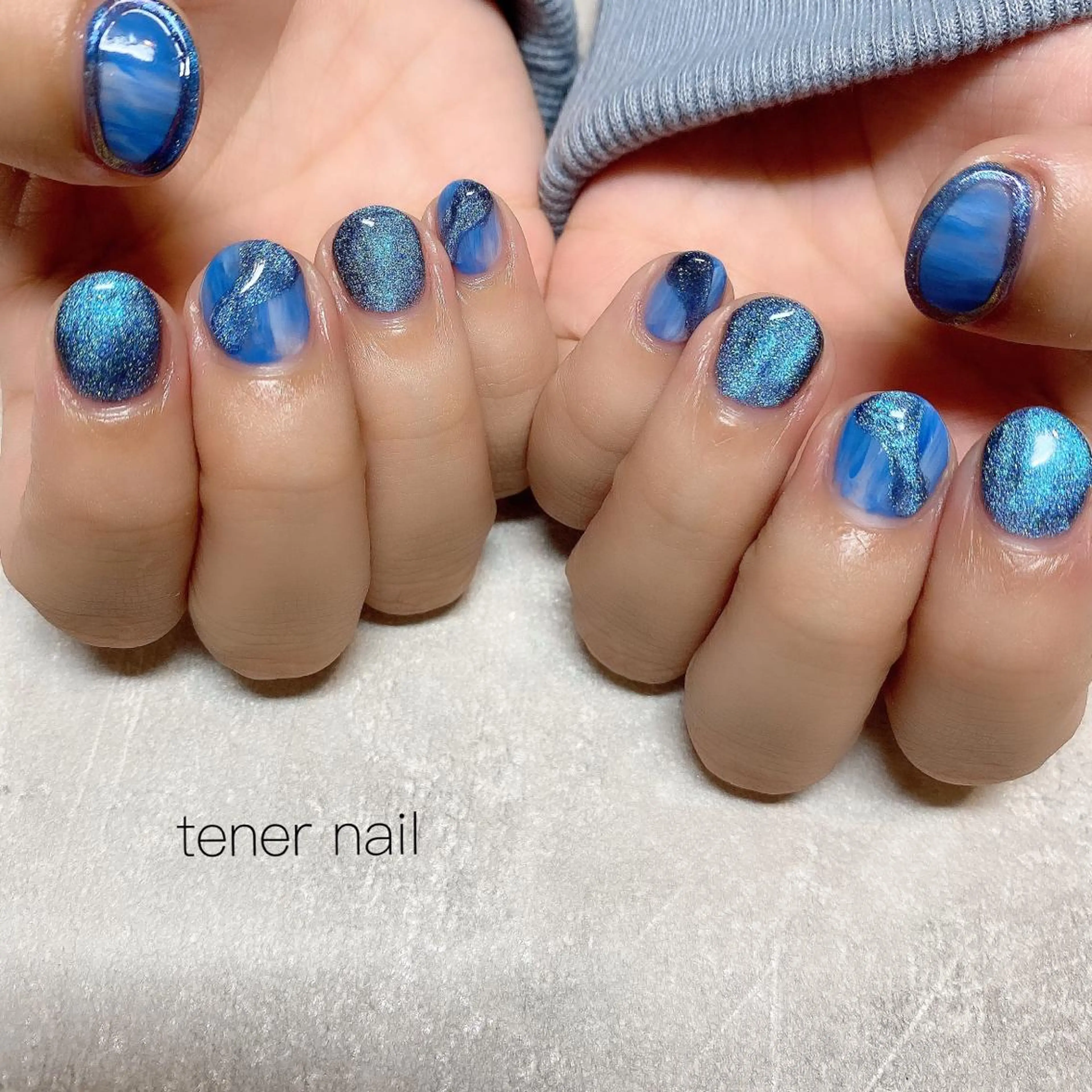 ネイル ブルー マグネットネイル テネルネイル tener nailのネイルデザイン