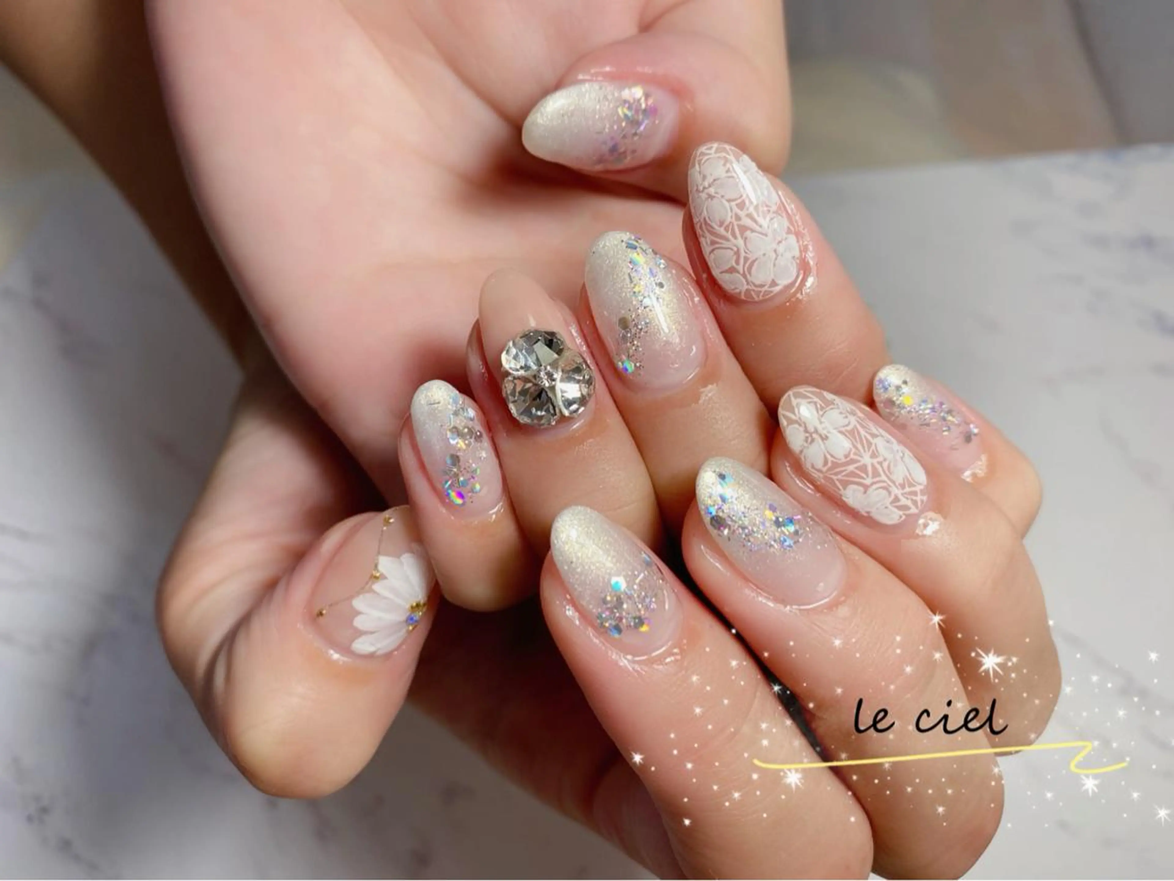 ネイル アートネイル フラワーネイル キラキラネイル レース ブライダルネイル Naka Rieのネイルデザイン