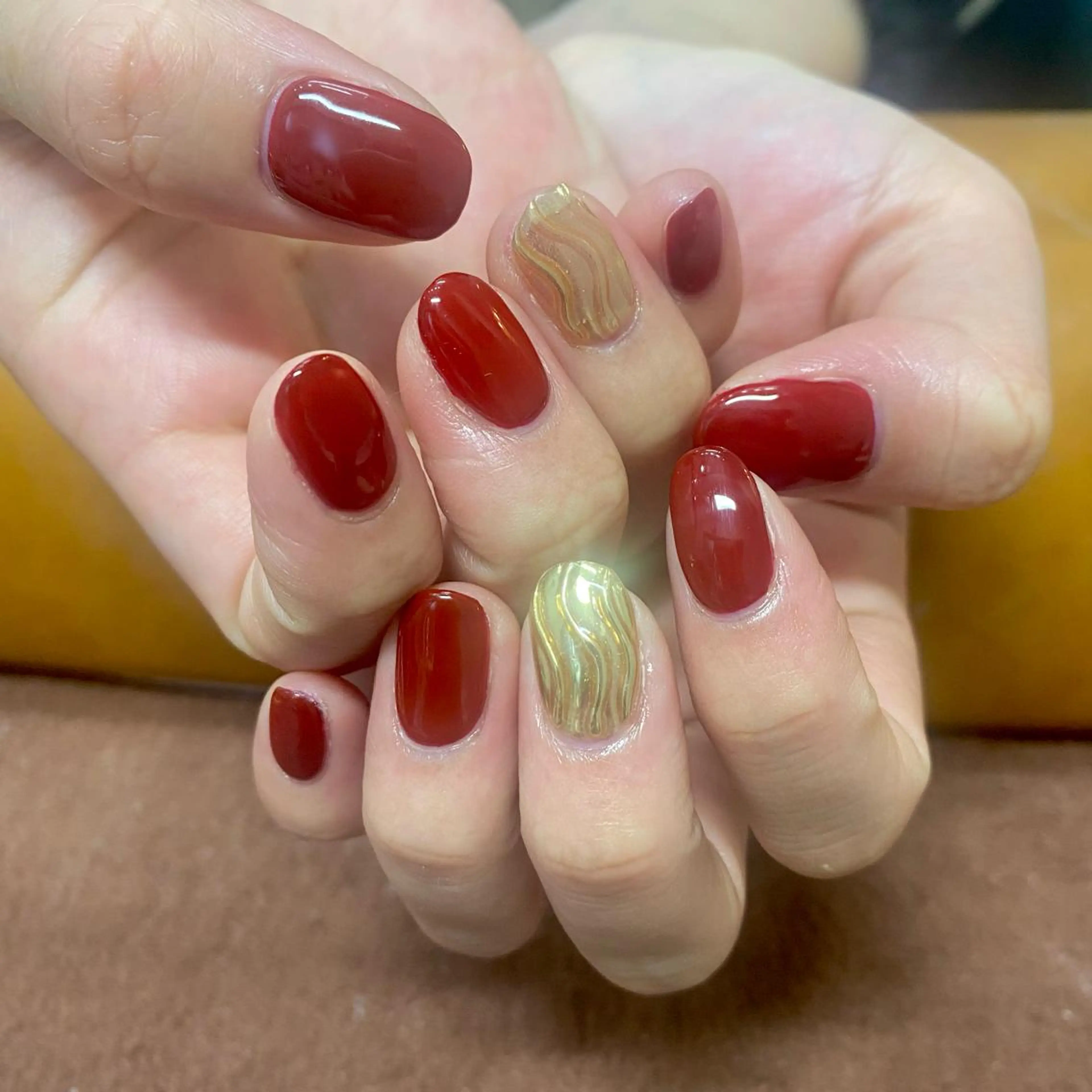 ネイル アニマル柄 オーロラネイル ブラウン 桜ネイル クリアネイル ハンドネイル B☆STELLA SUNAKAWAのネイルデザイン