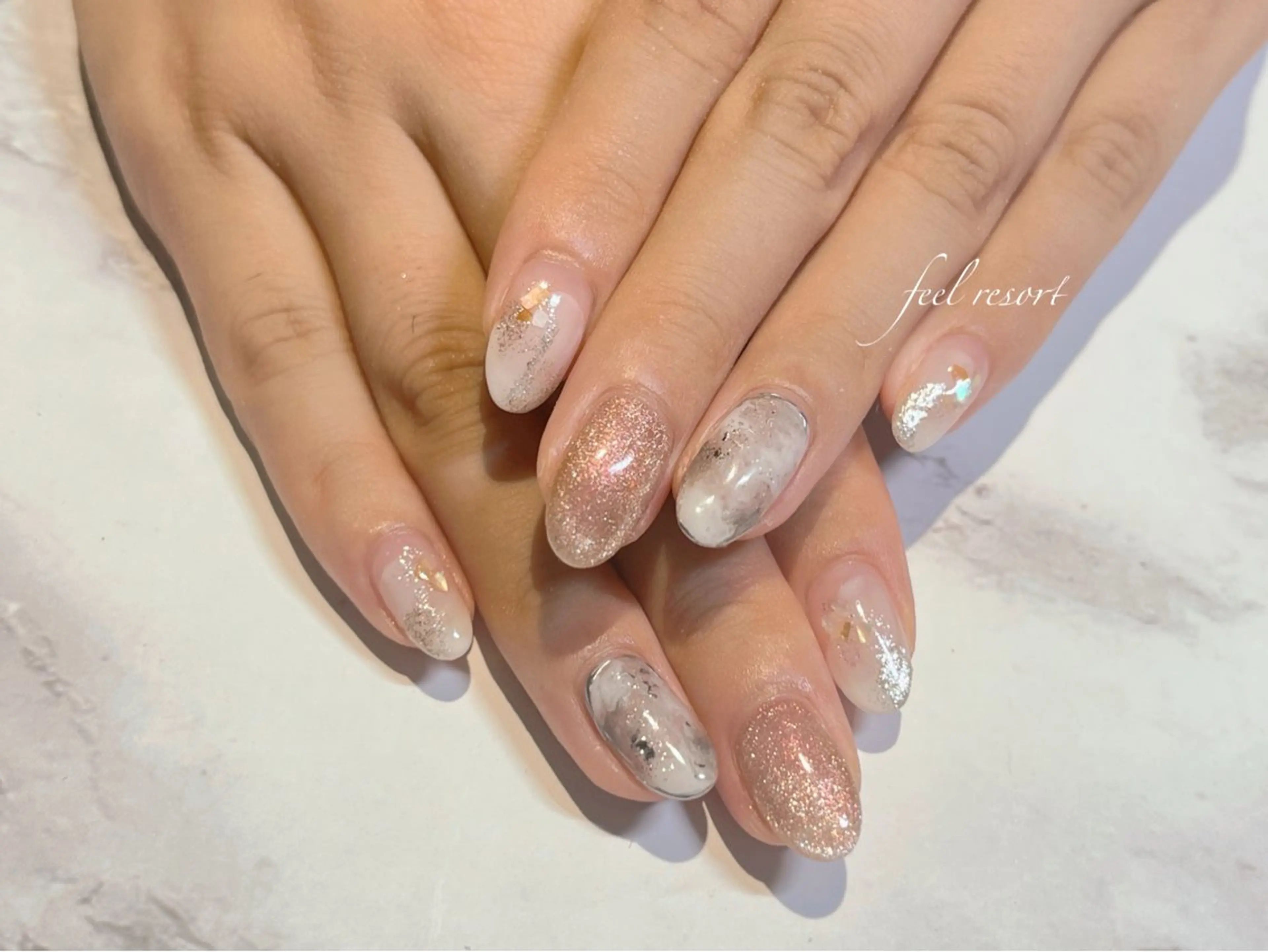 ネイル 長さ出し フットネイル フレンチネイル ジェルネイル ガラスフレンチ Lien（リアン） 銀座駅6分のネイルデザイン