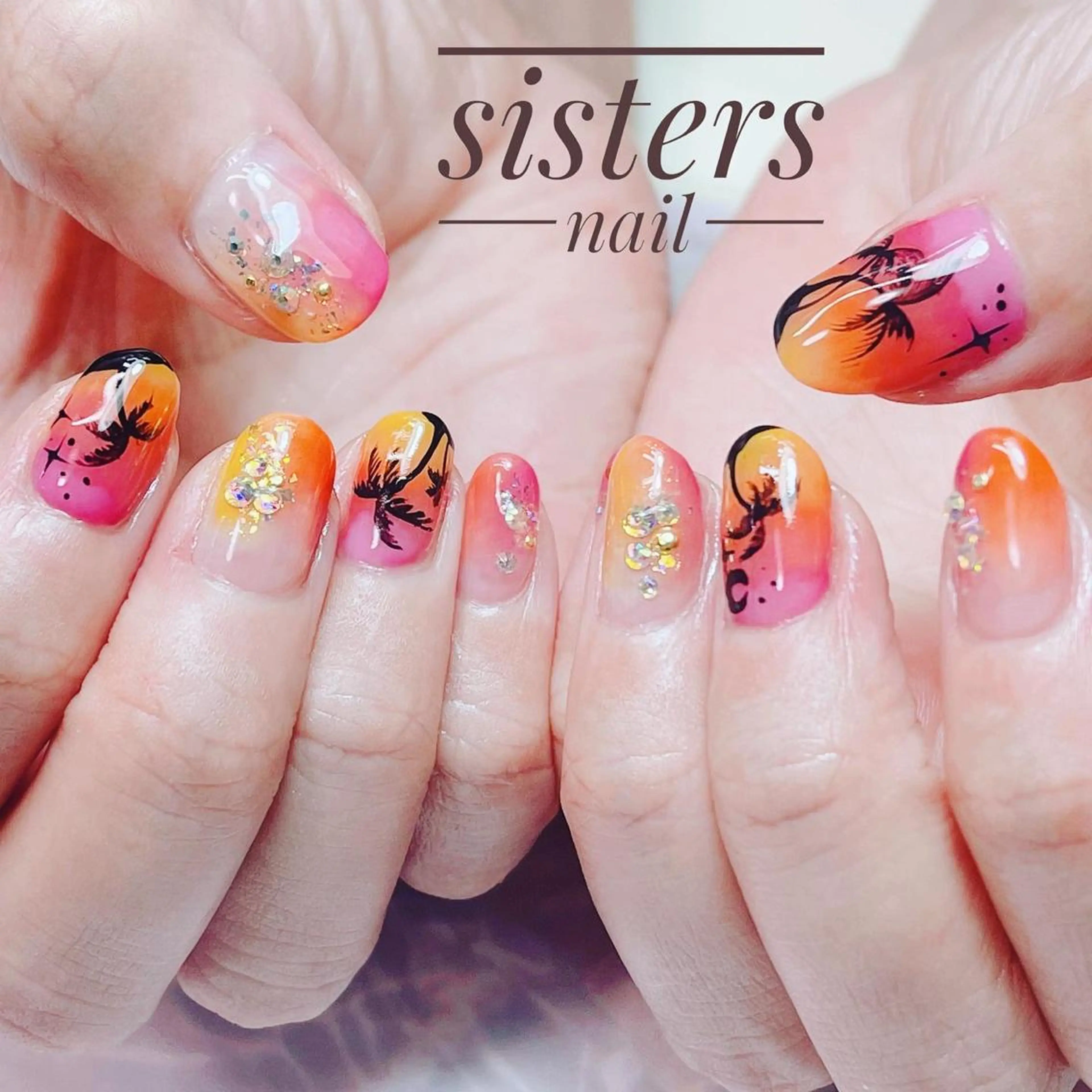ネイル アートネイル グラデーション キラキラネイル 夏ネイル sisters nail.fのネイルデザイン
