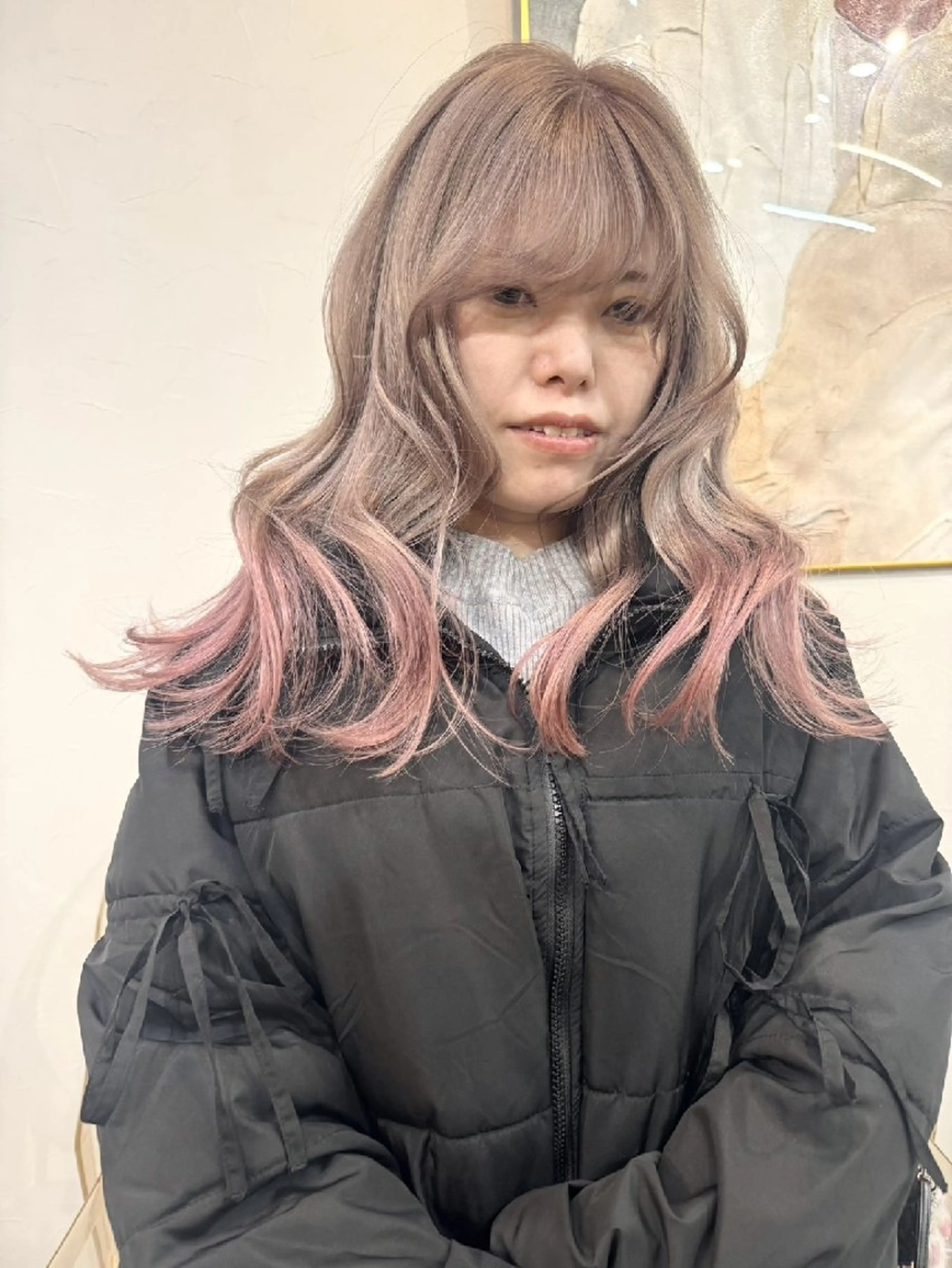 ロング カラー ベージュカラー ブリーチ ダブルカラー グラデーションカラー グレージュ ヘアカラー mood 髪質改善 ダブルカラーのヘアスタイル