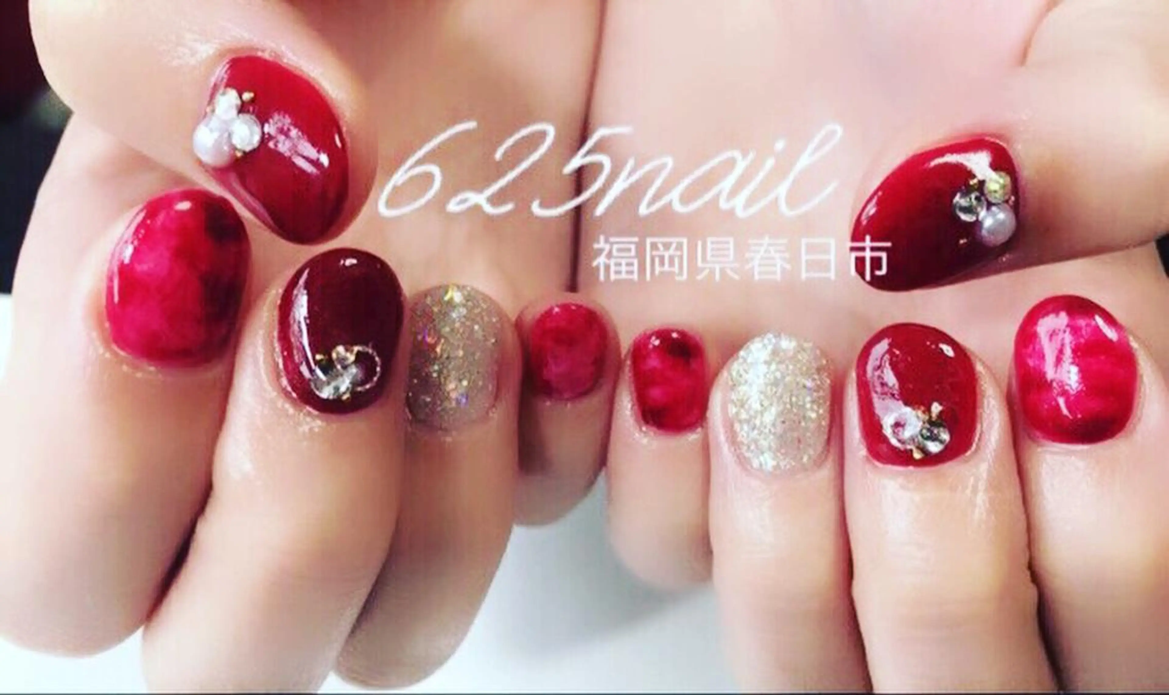 ネイル べっ甲ネイル ラメ(グリッター) 赤色 625nail 無料P有/春日白水のネイルデザイン