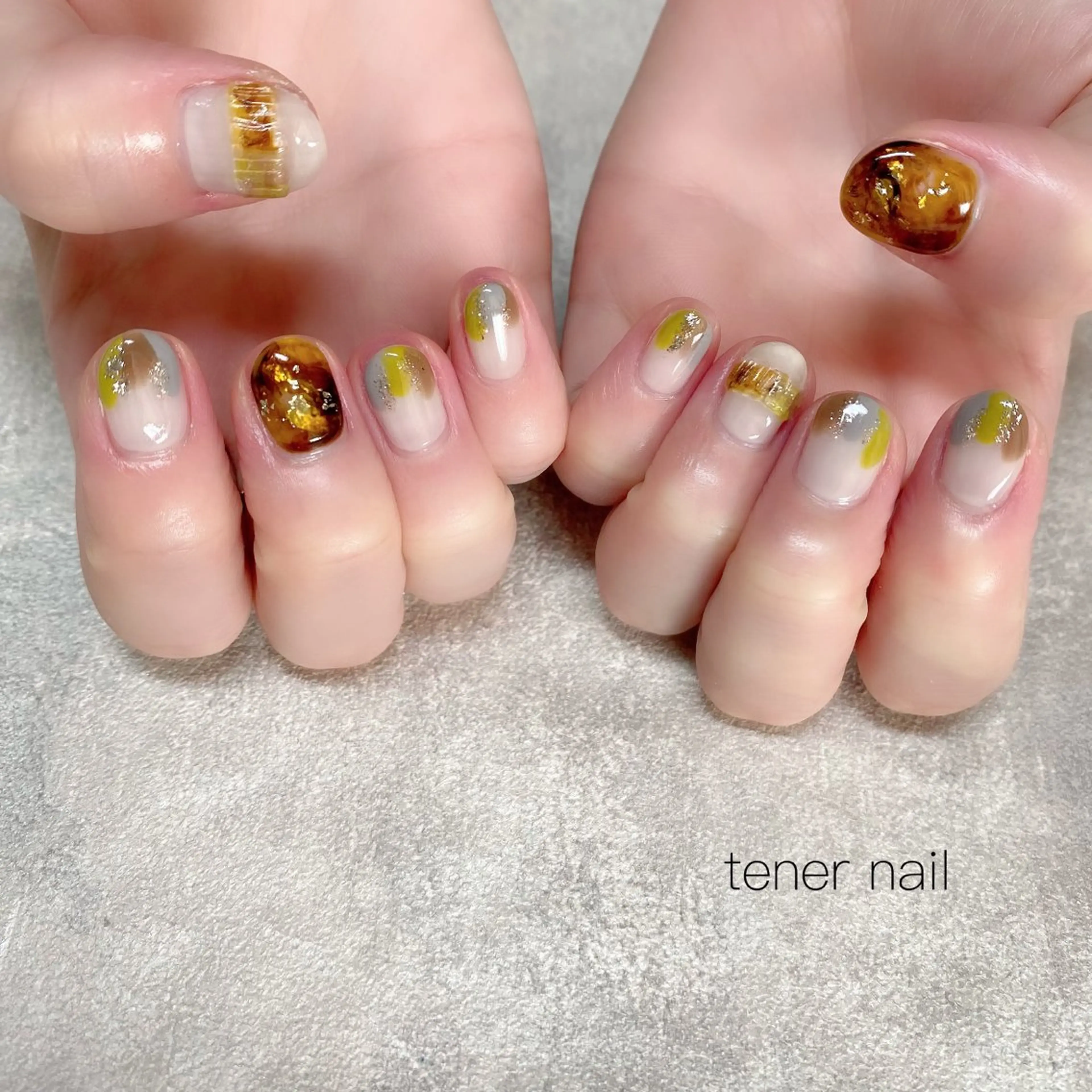 ネイル べっ甲ネイル ニュアンスネイル ハンドネイル テネルネイル tener nailのネイルデザイン