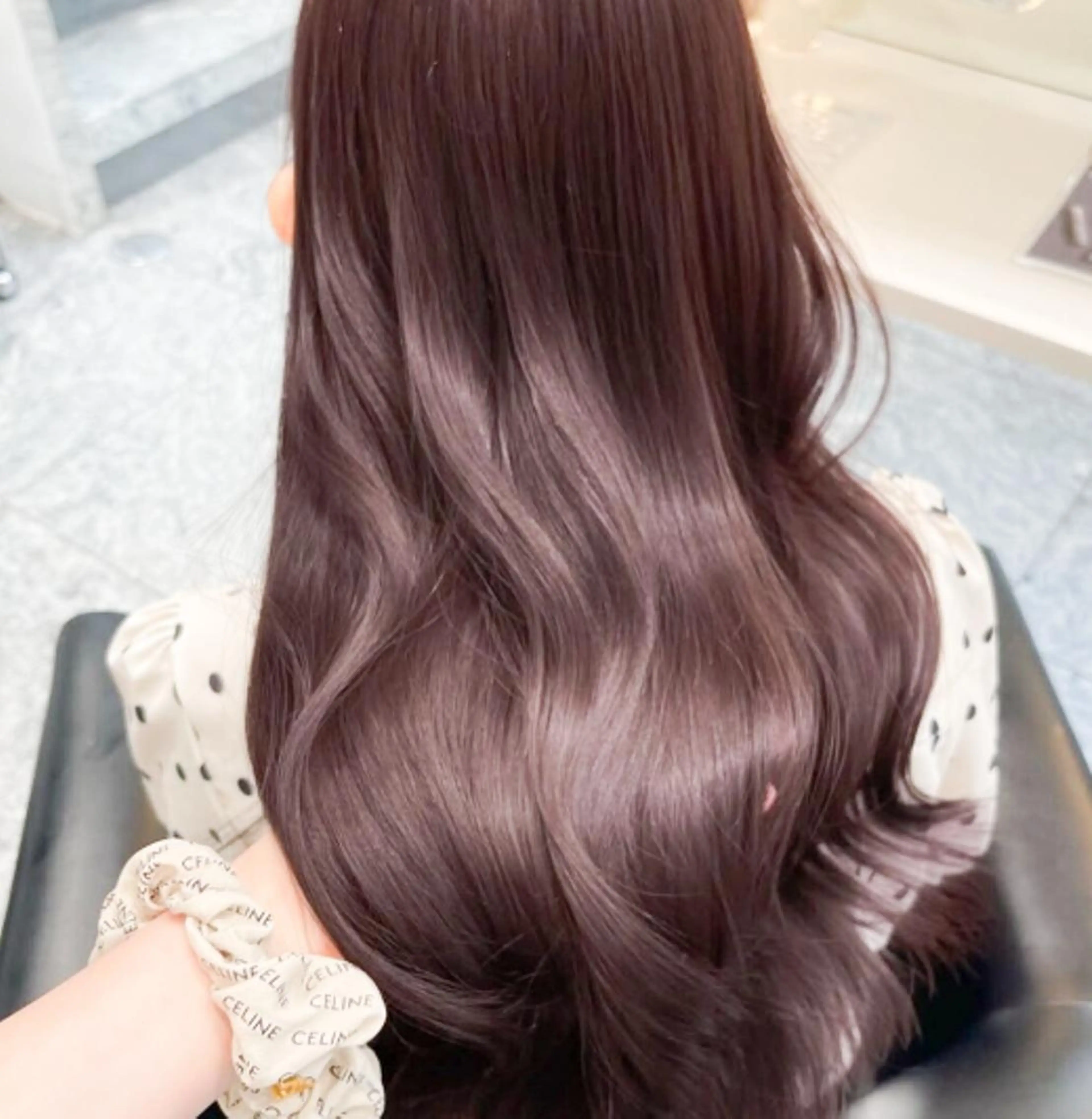 ロング カラー ブリーチ ブラウンカラー ラベンダーカラー ブリーチなしカラー ボブ 西宮北口/みなみのヘアスタイル